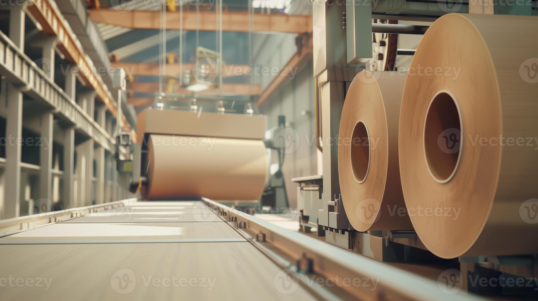Large Industrial Machine Producing Cardboard Rolls in a Modern Factory Setting with Advanced Technology and Efficient Manufacturing Processes photo