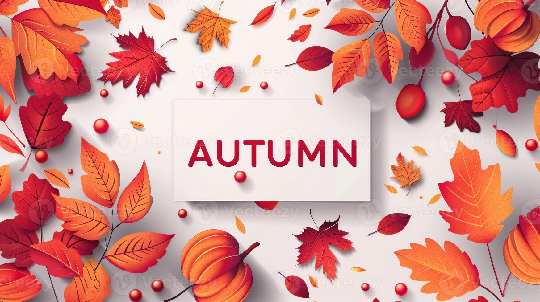 Autumn Greeting Card with Colorful Fall Leaves and Pumpkins photo