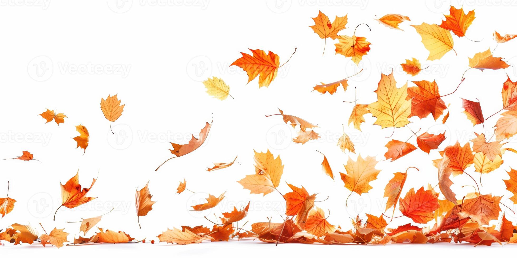 Autumn Leaves Falling on a White Background Capturing the Essence of Fall photo