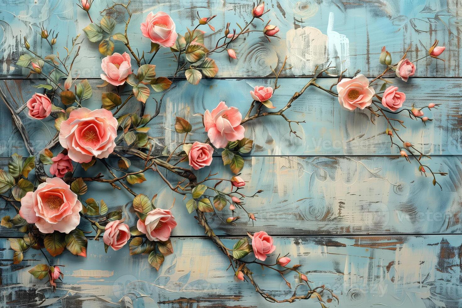 hermosa acuarela pintura de rosado rosas en rústico de madera antecedentes foto
