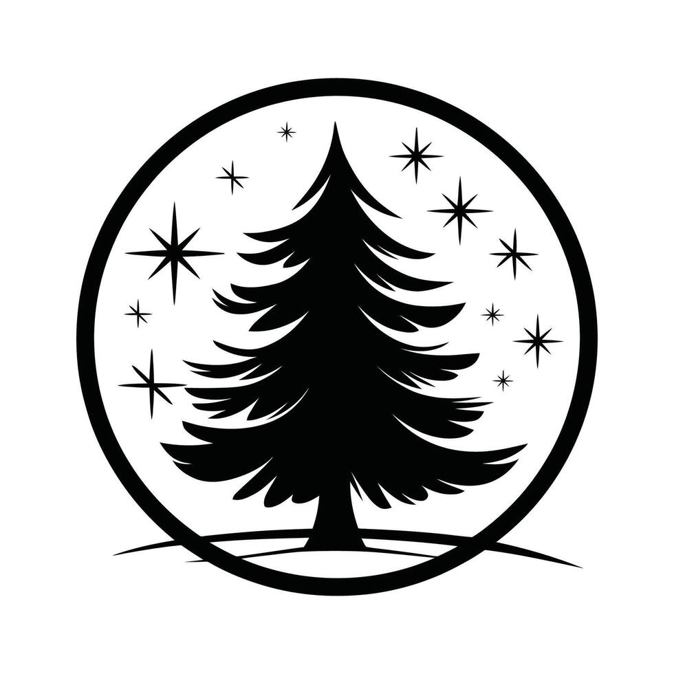 Christmas Tree Silhouette with Starry Background vector