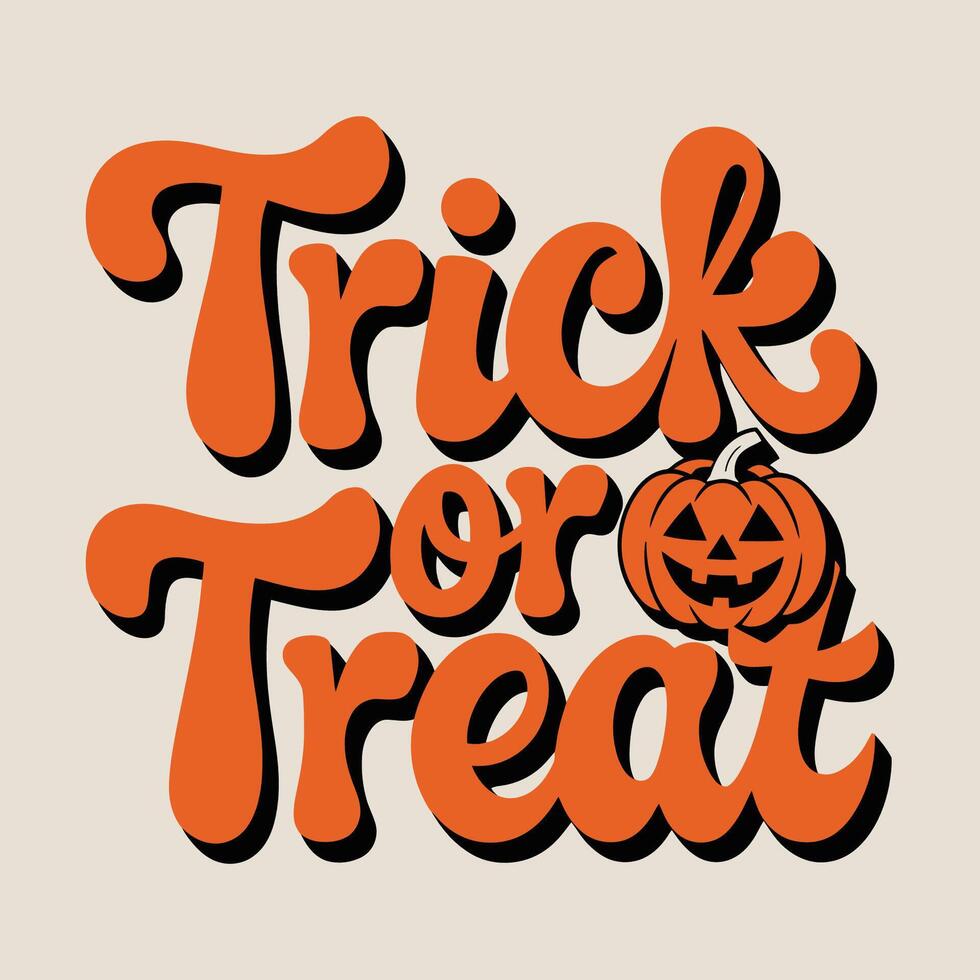 Trick or treat text with pumpkin illustration vector