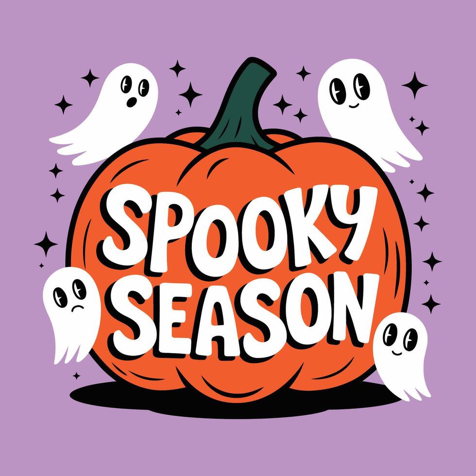 Spooky Season Pumpkin with Ghosts Illustration vector