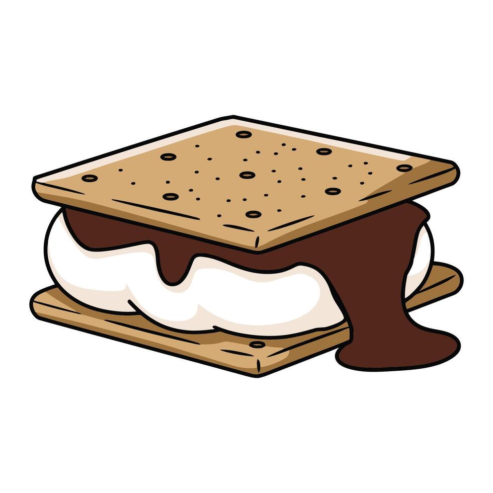 S'more with melted chocolate and marshmallow illustration vector