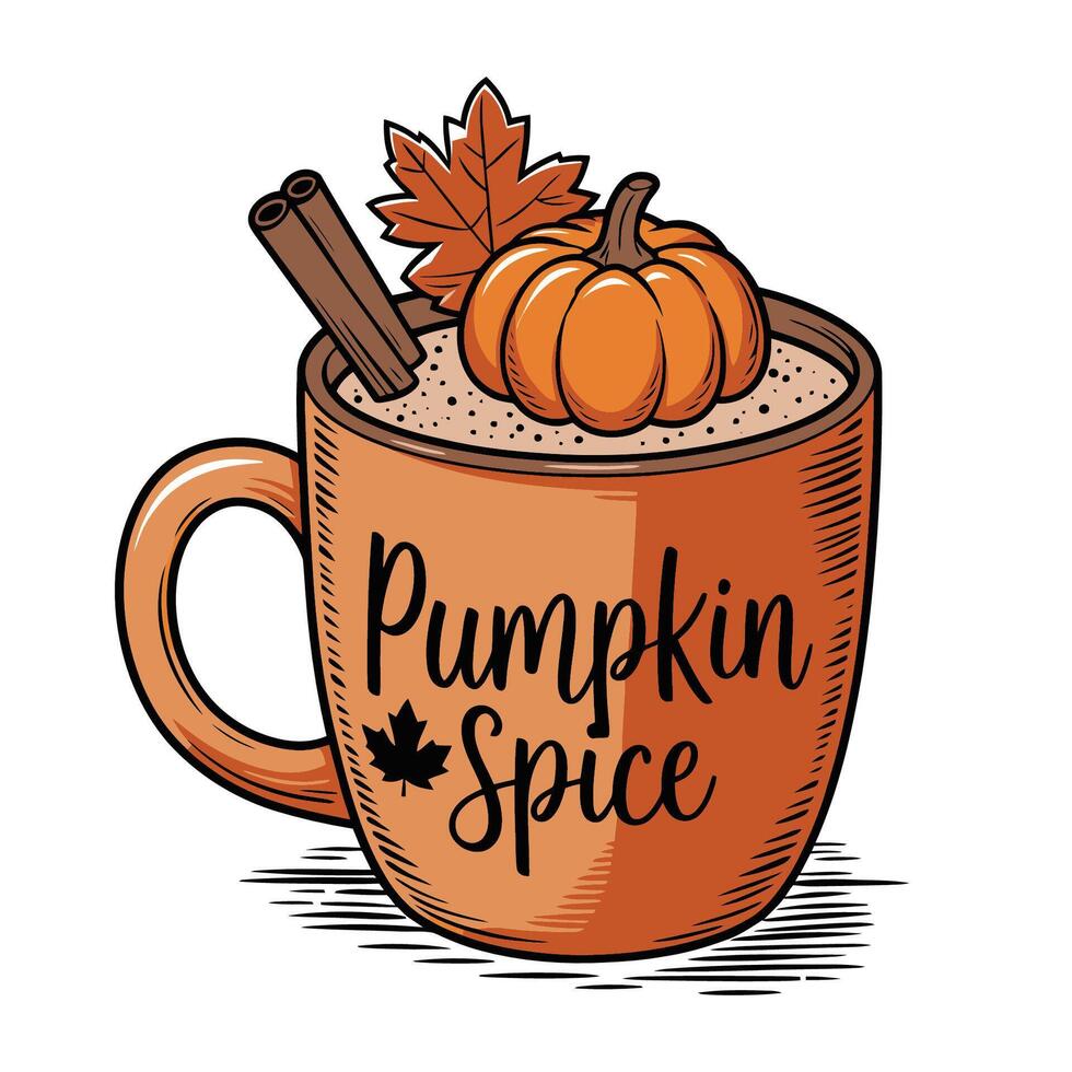 Pumpkin Spice Latte with Cinnamon Stick Illustration vector