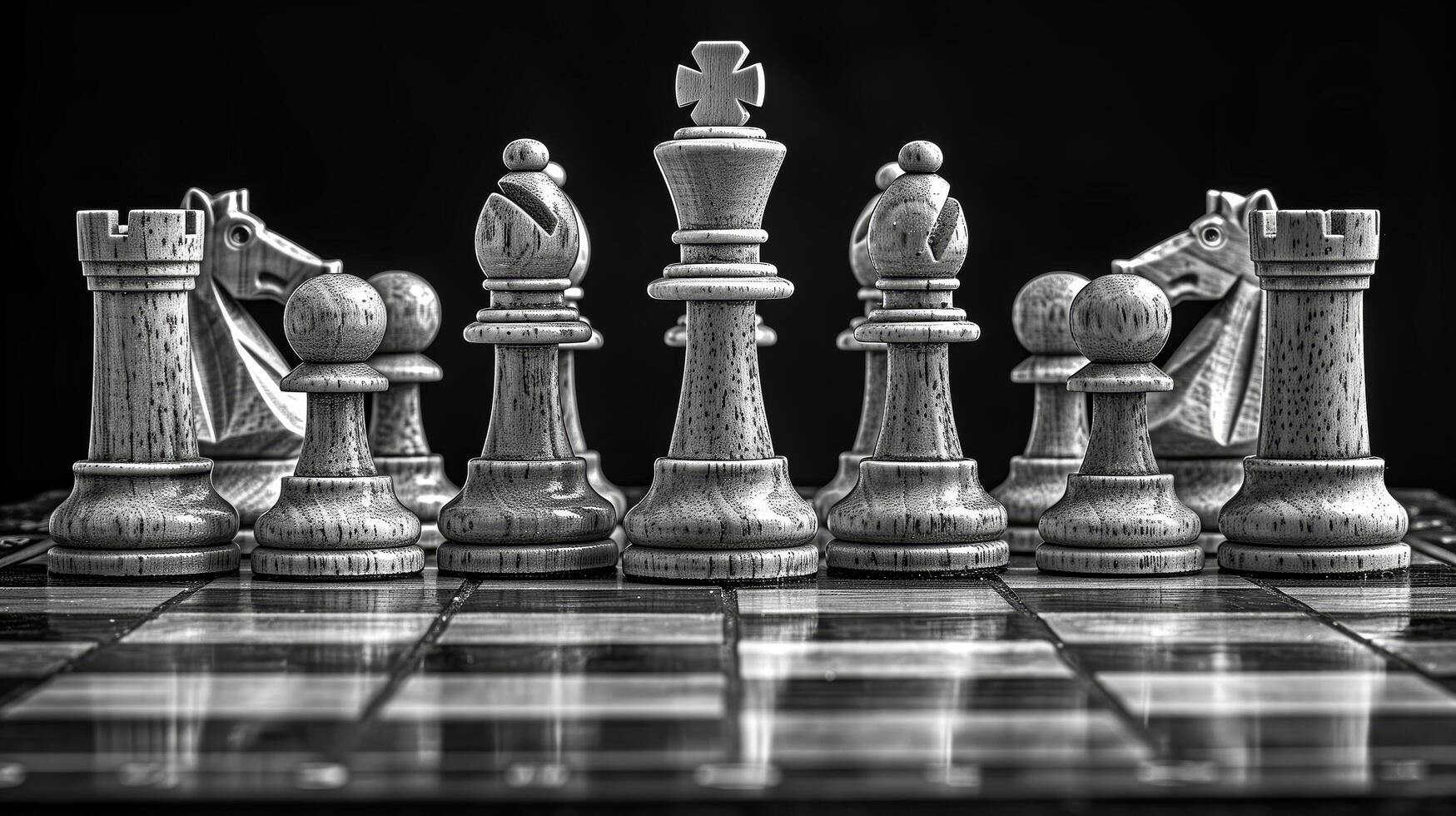 The set of chess pieces element, king and queen standing on chessboard on dark background, vertical style. photo