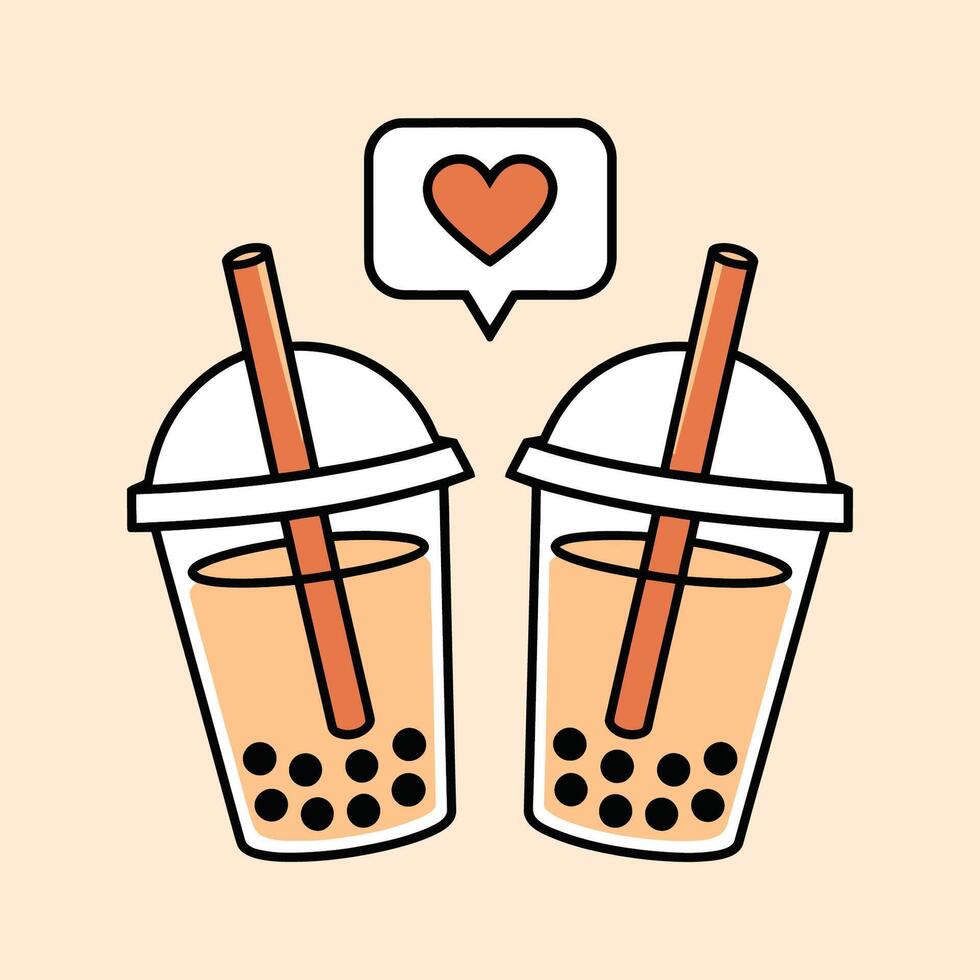 Two Bubble tea with heart speech bubble vector