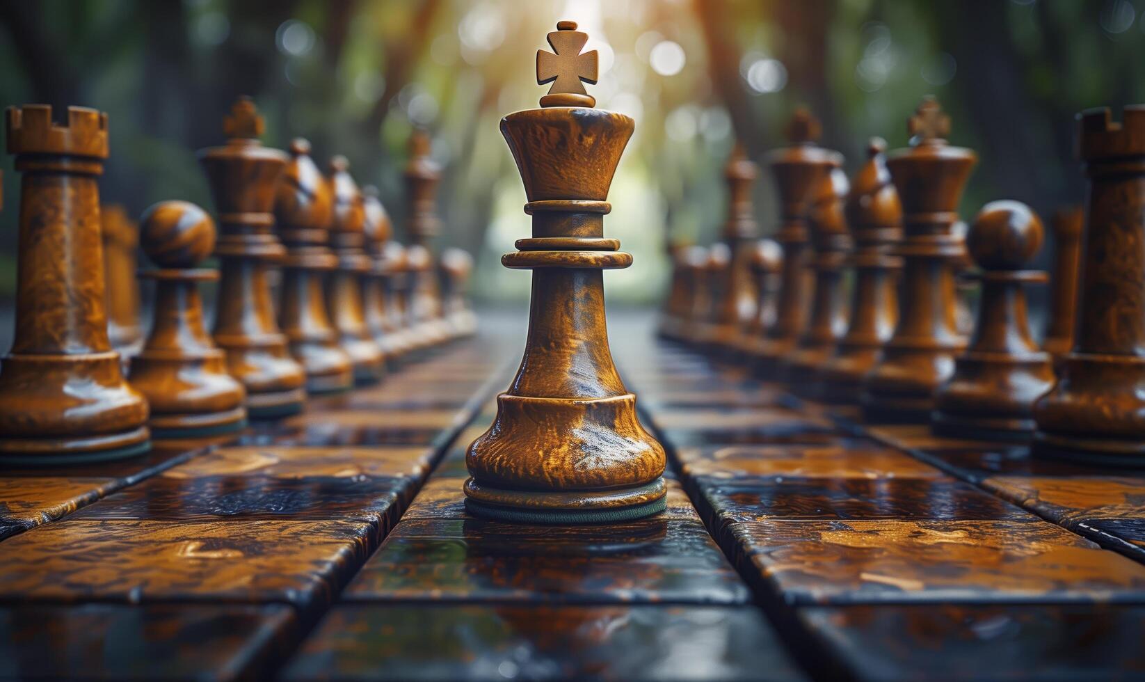 Chess on chess board game for business metaphor leadership concept select focus on king chess in outdoor photo