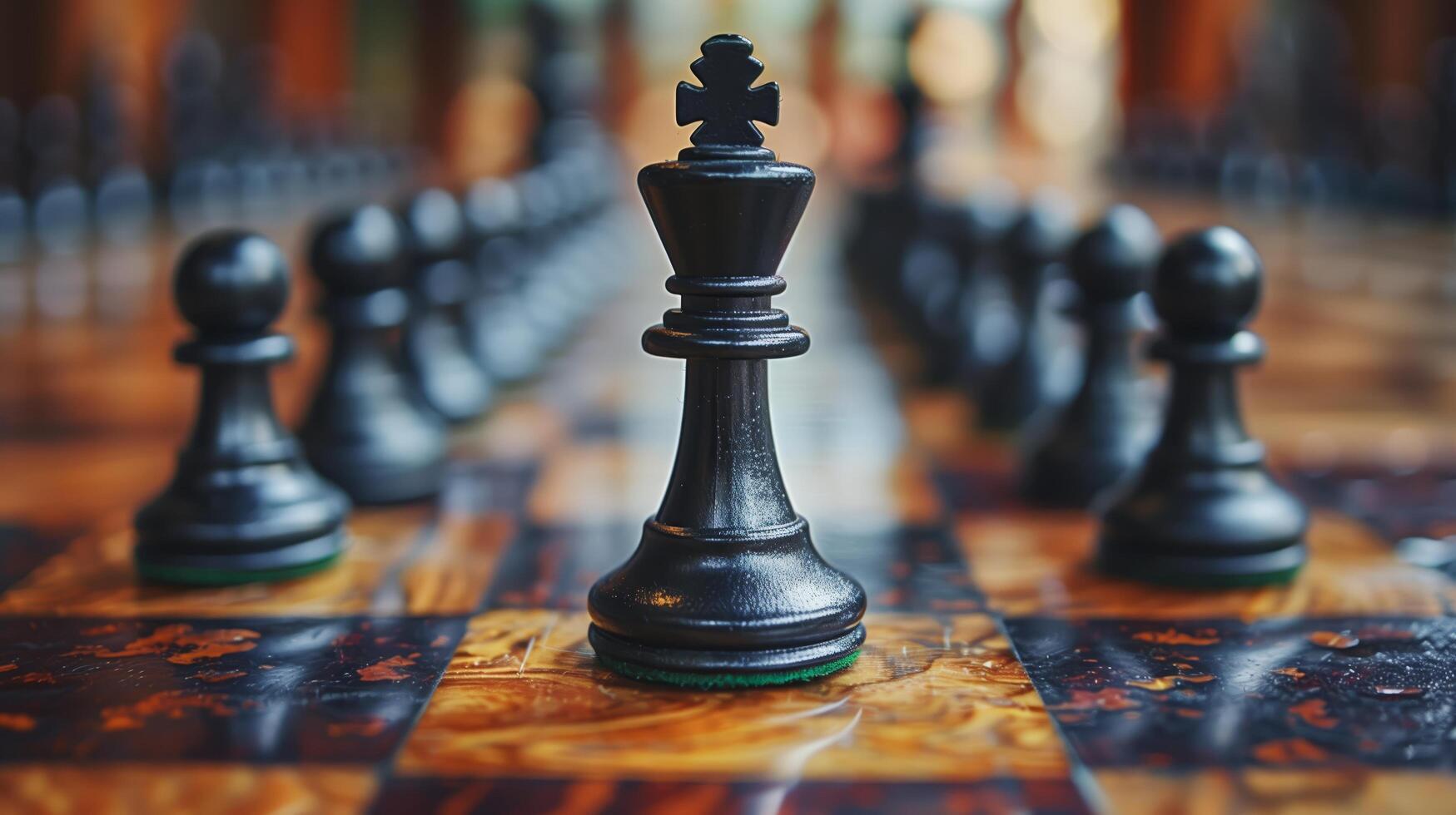 Chess on chess board game for business metaphor leadership concept select focus on king chess in vintage room photo