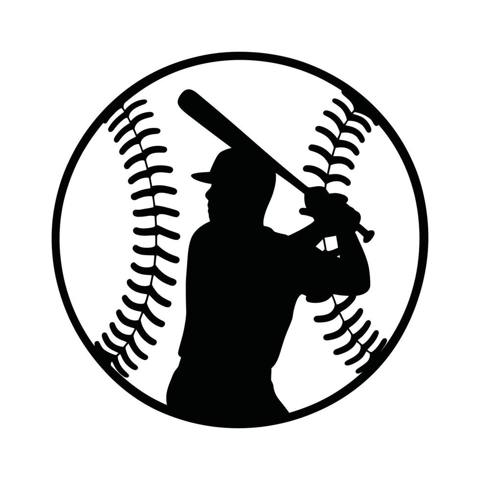 baseball player silhouette with bat in baseball circle vector
