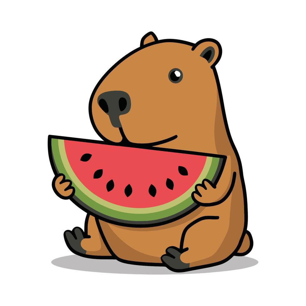 Cute Capybara Eating Watermelon Illustration vector