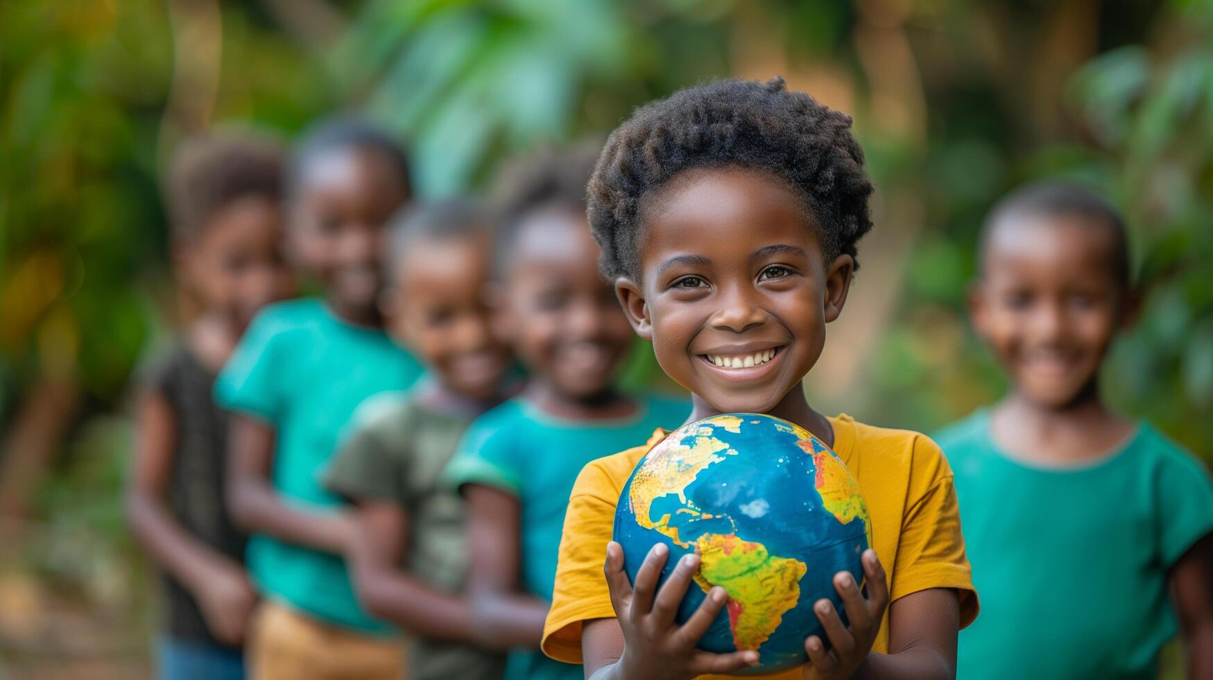 International day of peace concept with African Children holding earth globe photo