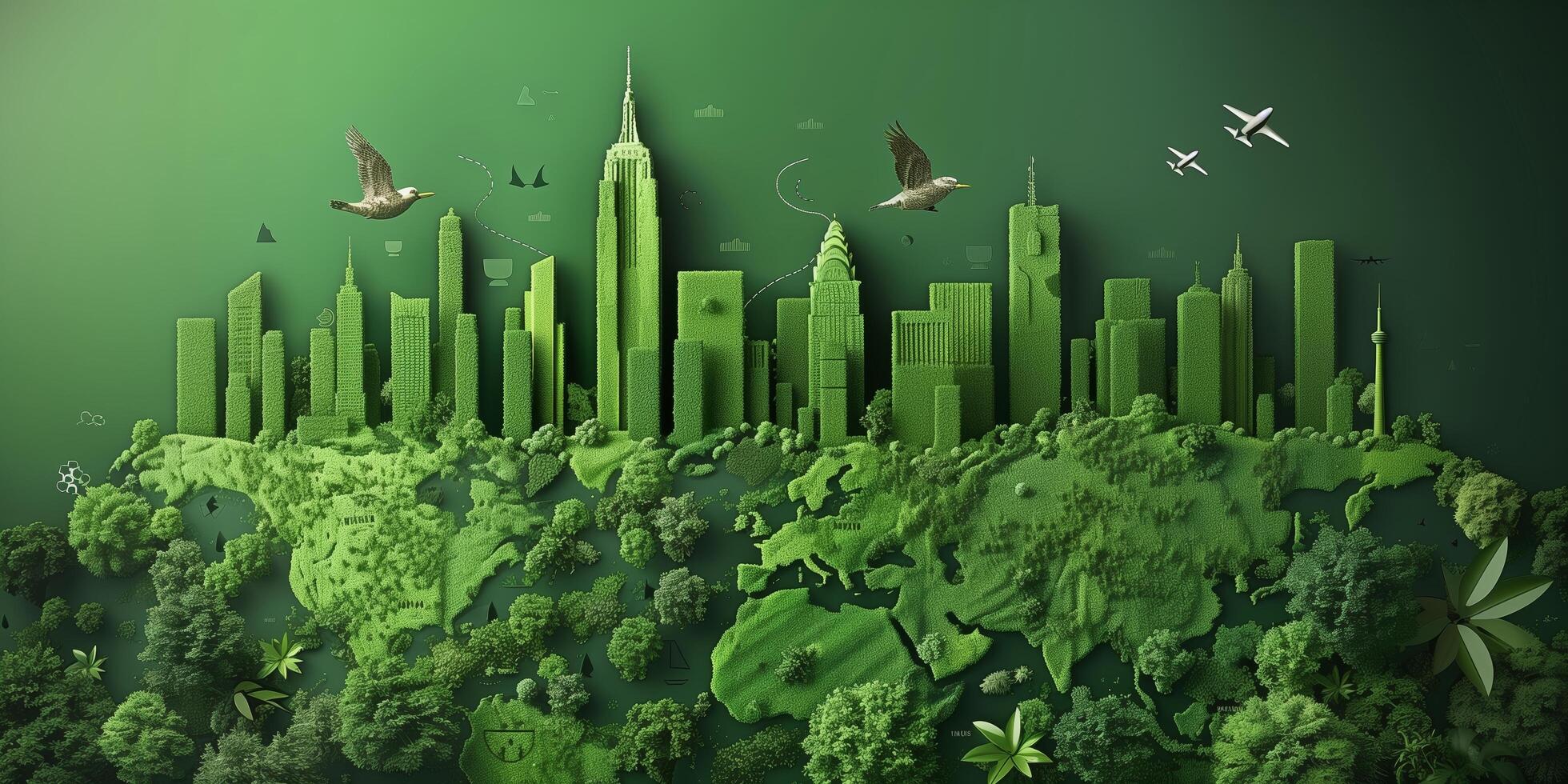 3D illustration of a green city, sustainable developmen and responsible environmental, ecology concept photo