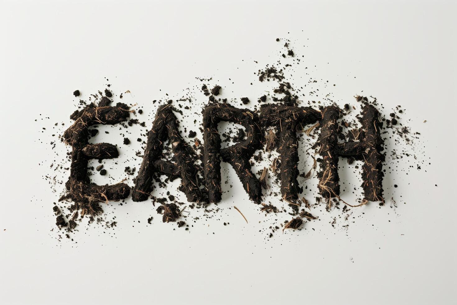 Word earth made of black soil isolated white background, top view photo