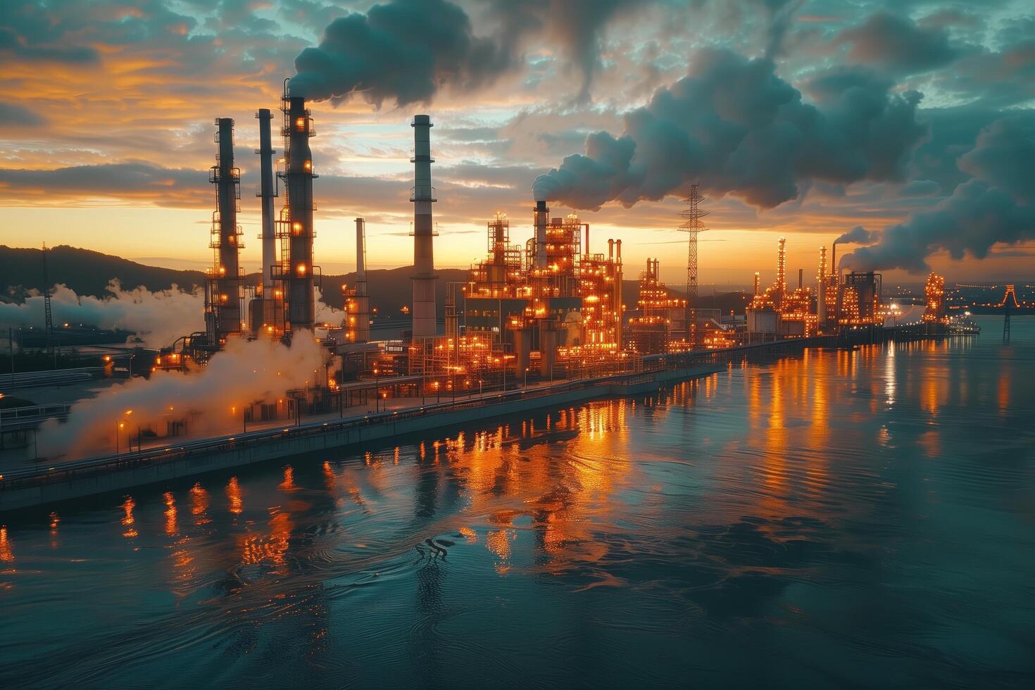 Heavy industry pollutes factory ecology catastrophe. Dirty air smog photo
