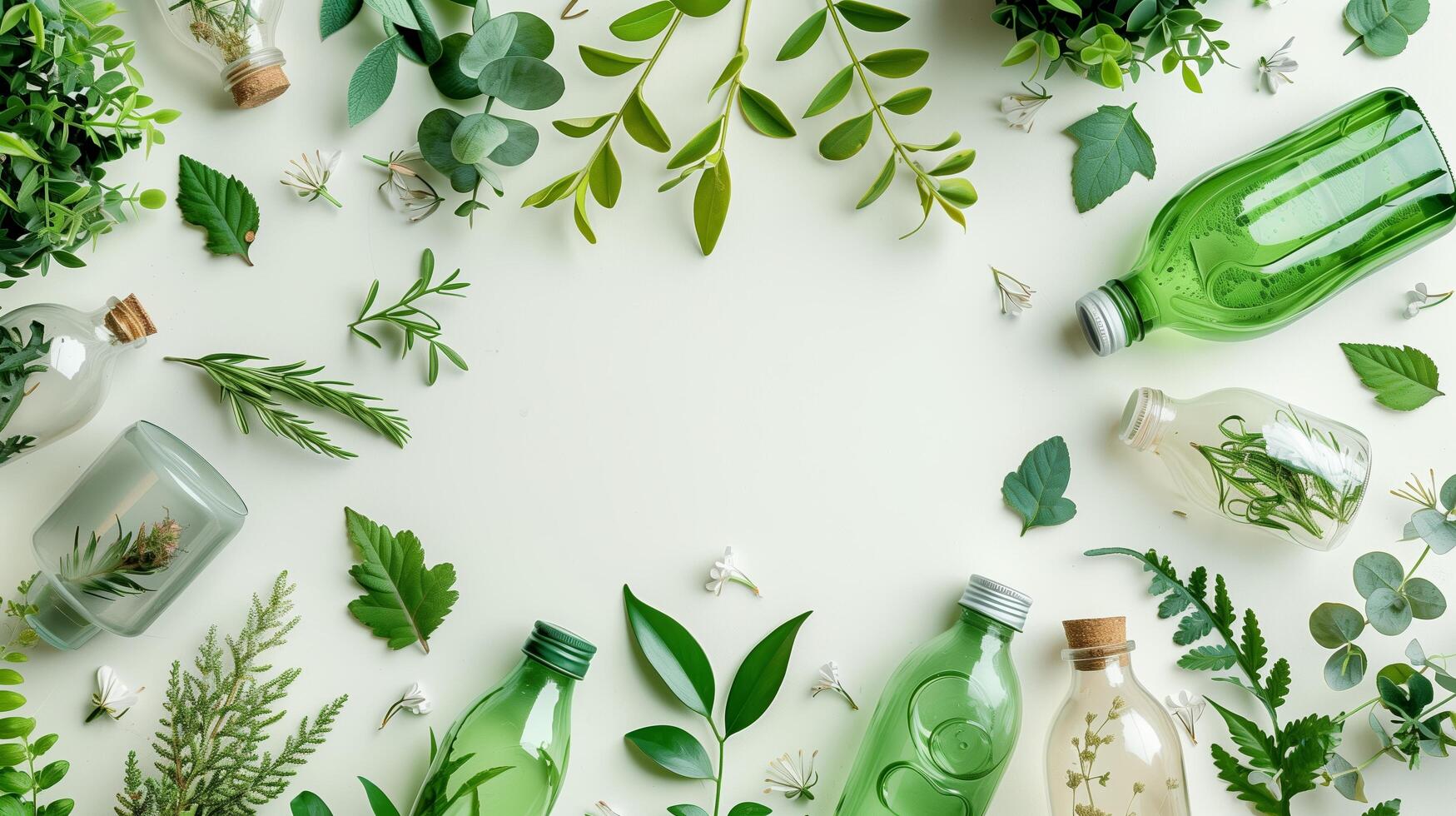 Eco friendly concept, clean and ecological products around copy space, flat lay photo