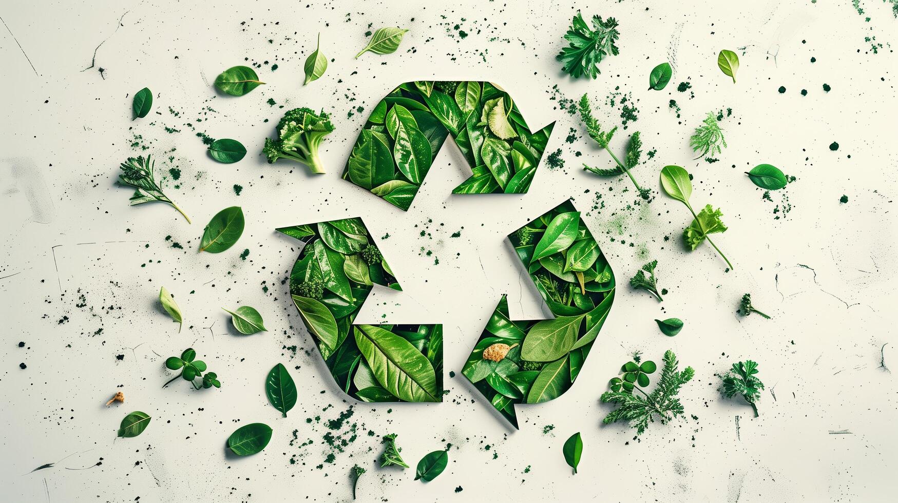 Arrows pointing to green recycle symbol and other greens on a white background photo