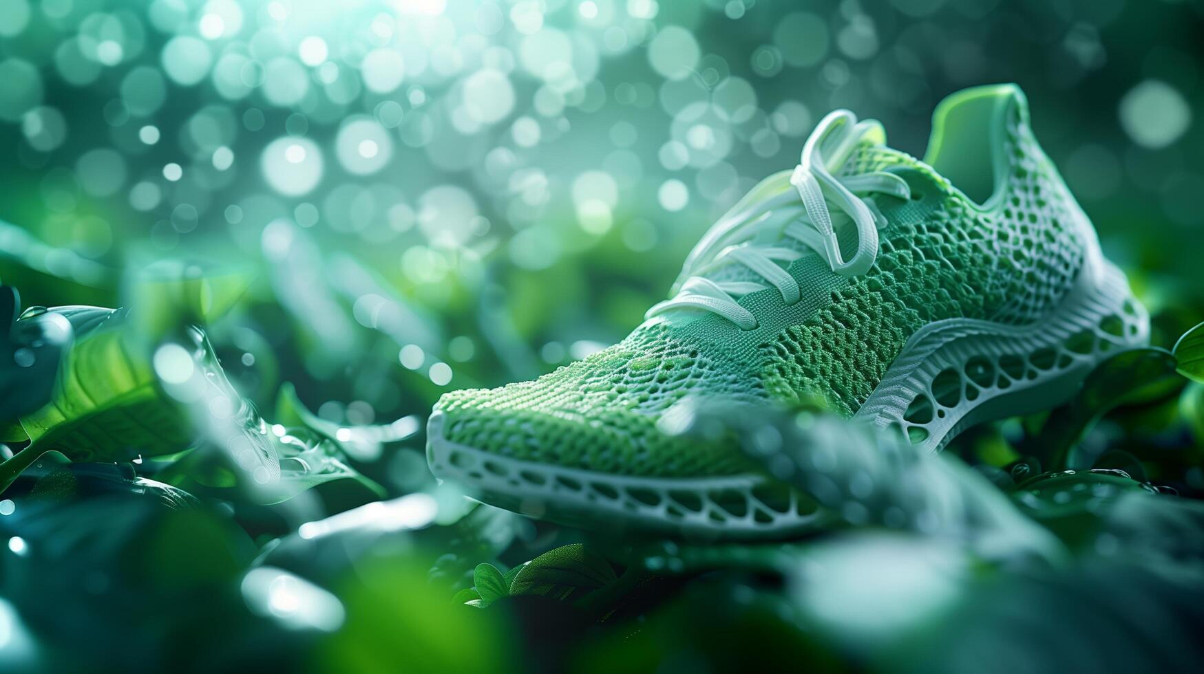 Recyclable environmental background, reusable running shoes, environmental protection material photo