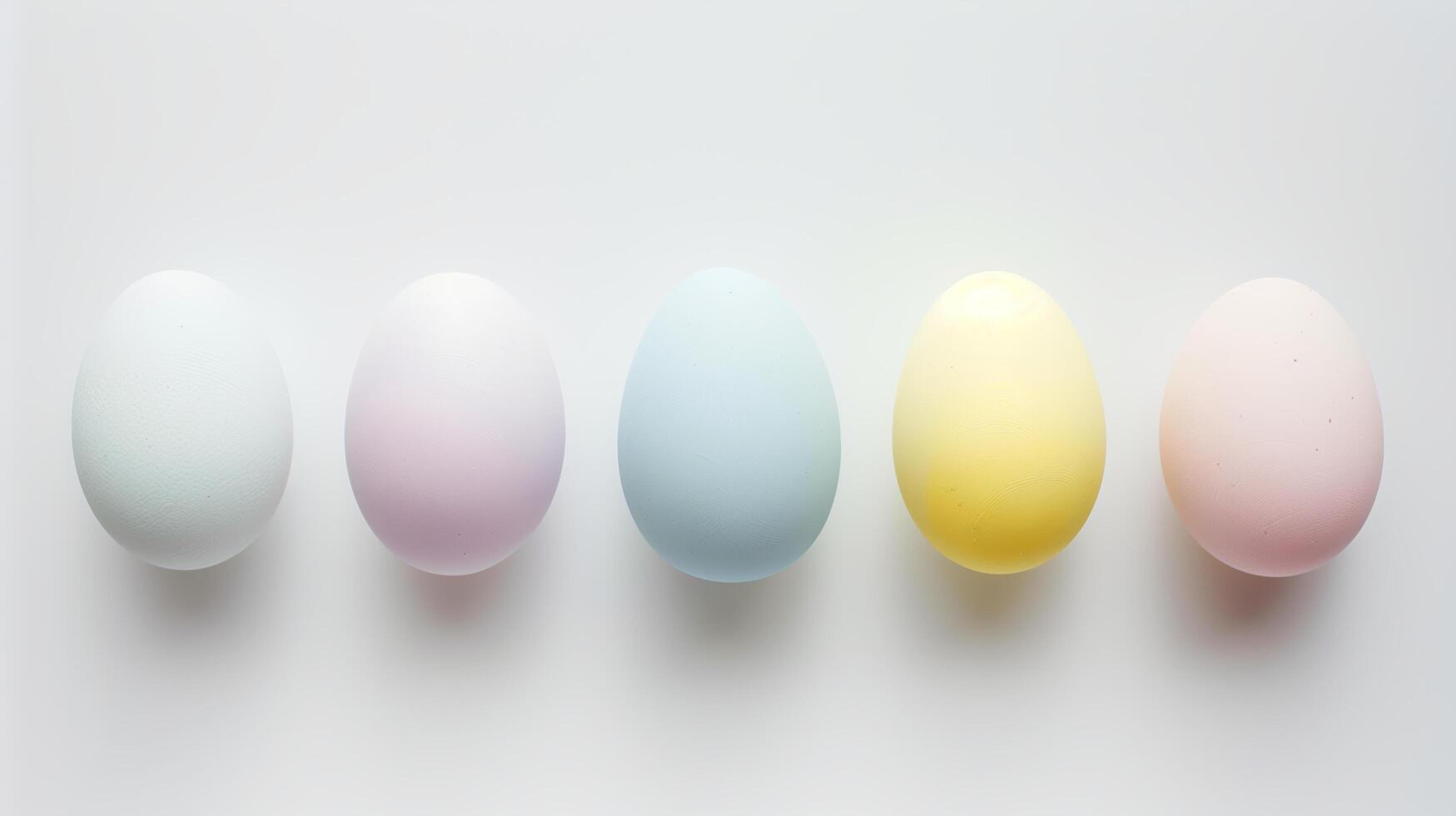 Happy Easter holiday background with colorful pastel eggs on white paper, top view photo
