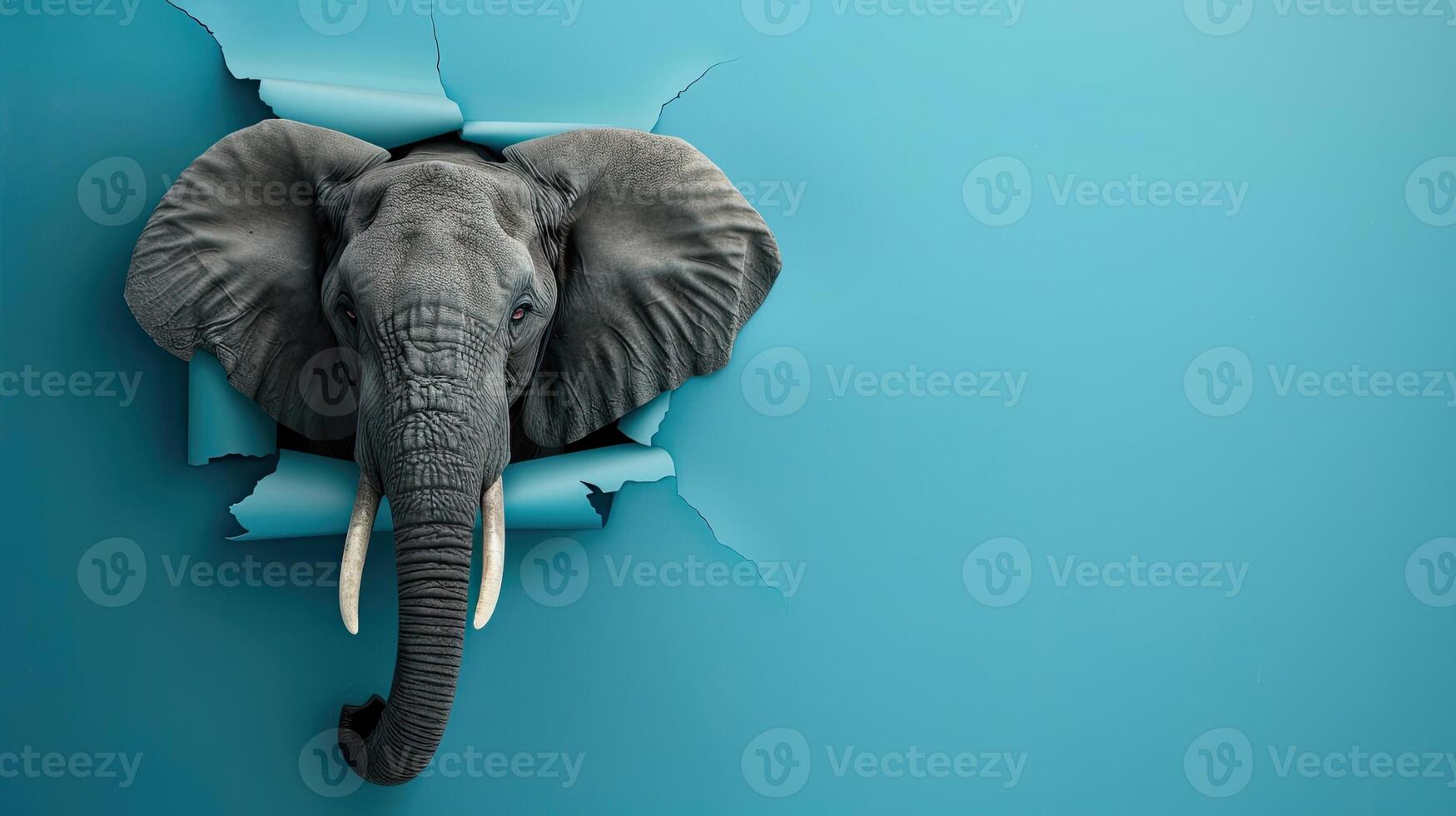 cute african elephant peeking through a hole photo