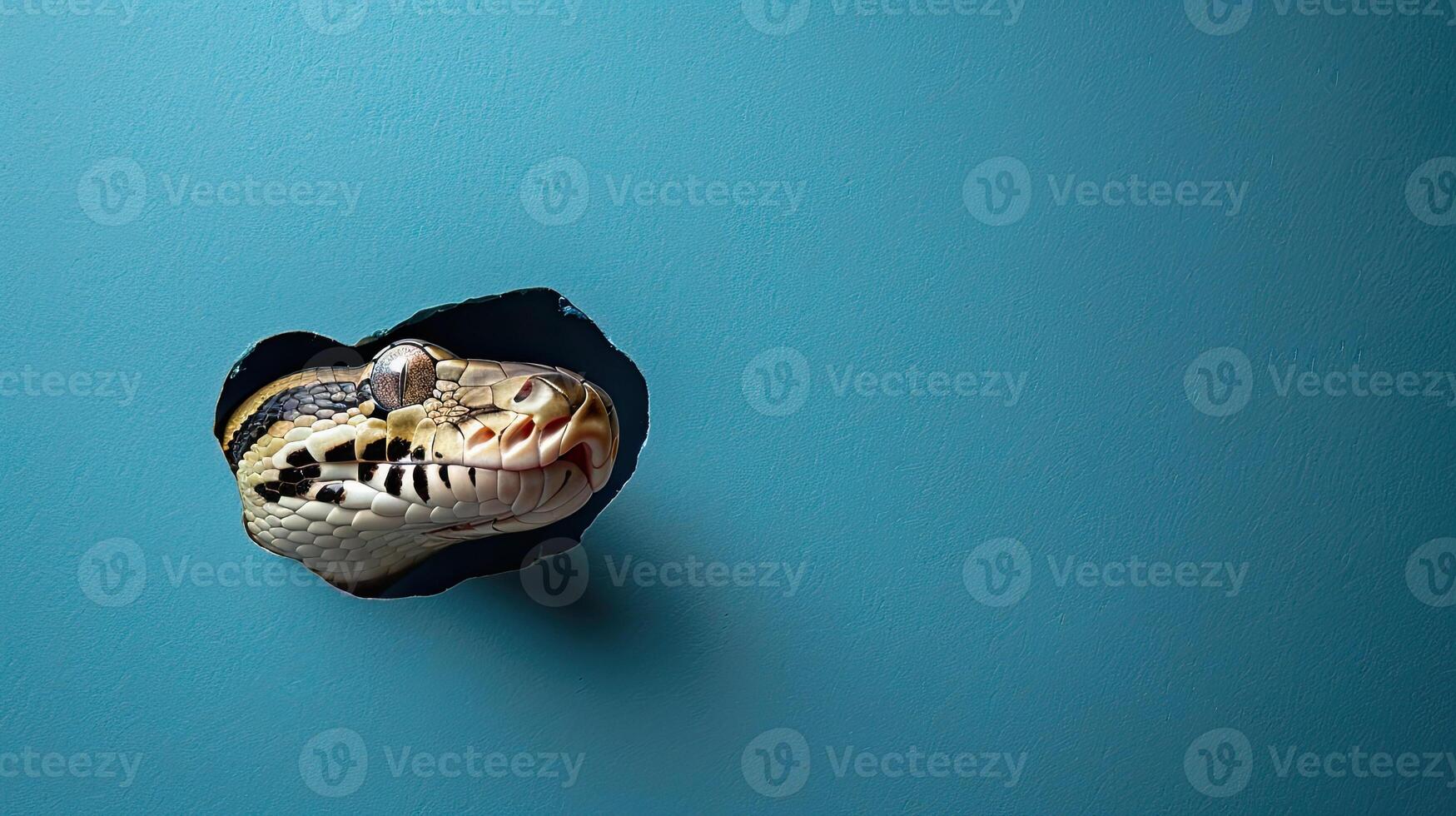 cute african rock python peeking through a hole photo