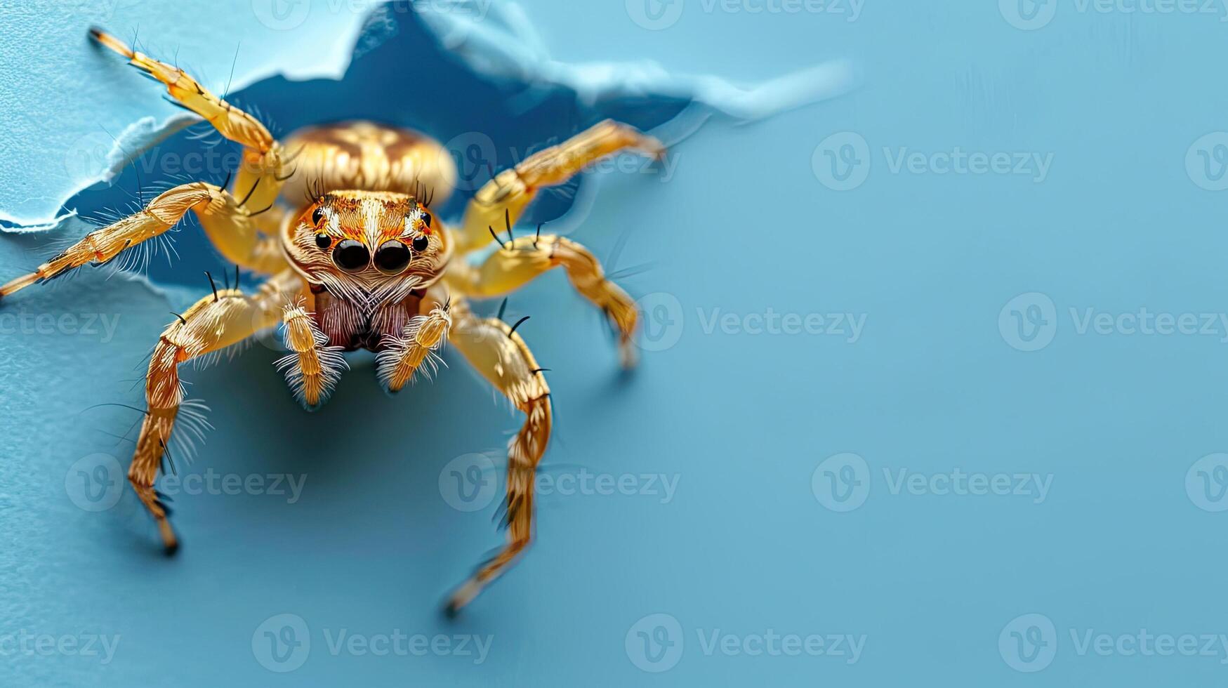 cute arachnid peeking through a hole photo