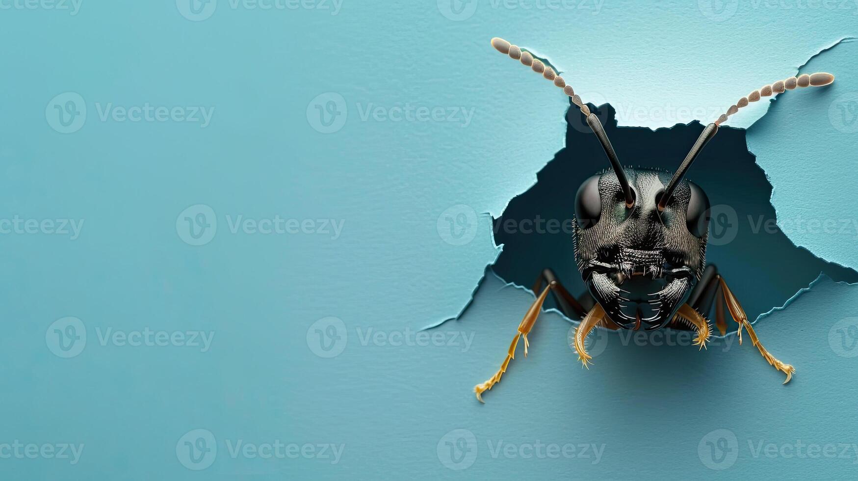 cute carpenter ant peeking through a hole photo