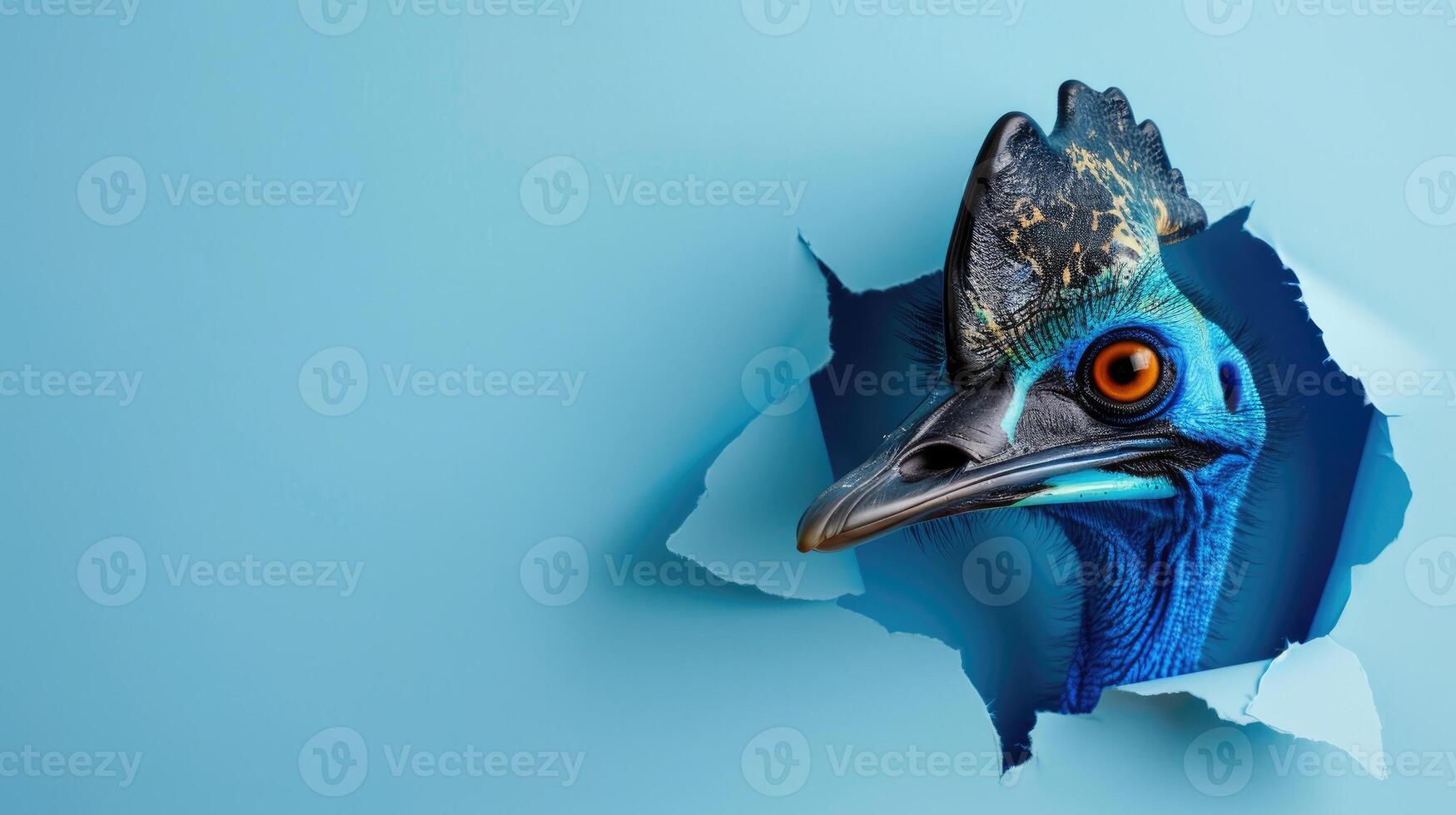 cute cassowary peeking through a hole photo