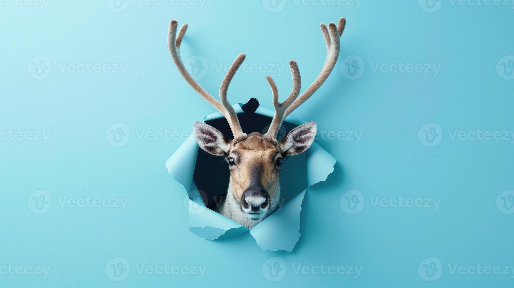 cute caribou peeking through a hole photo