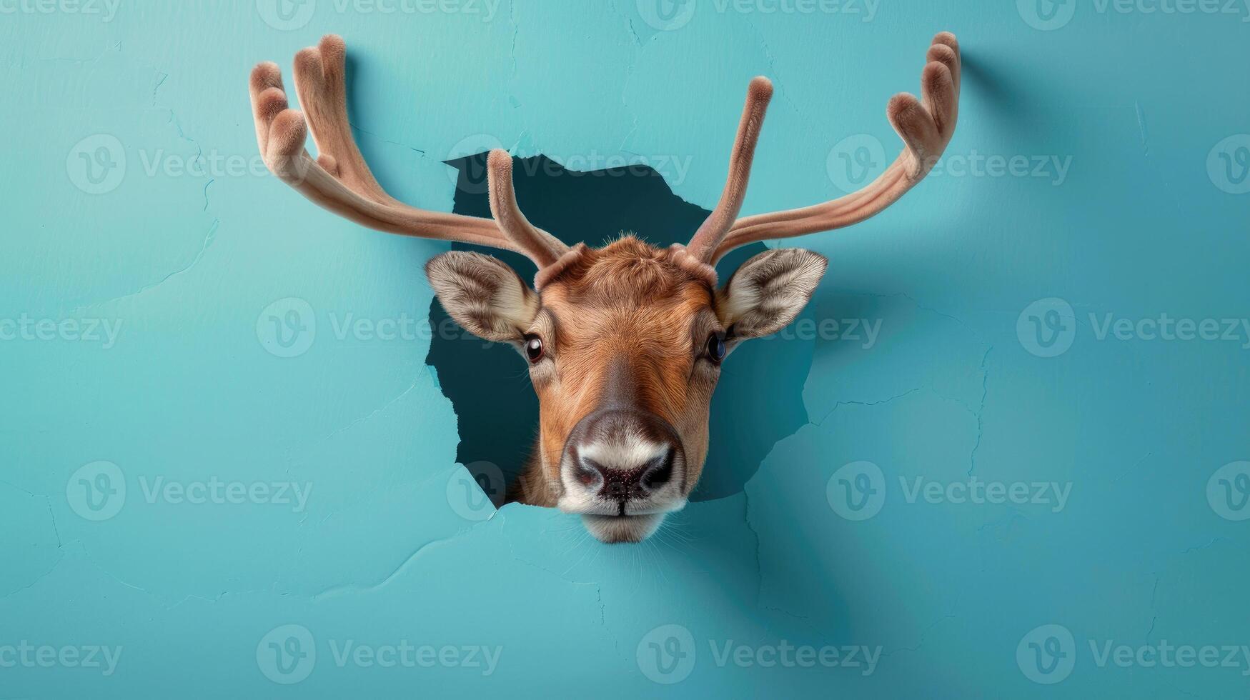 cute caribou peeking through a hole photo
