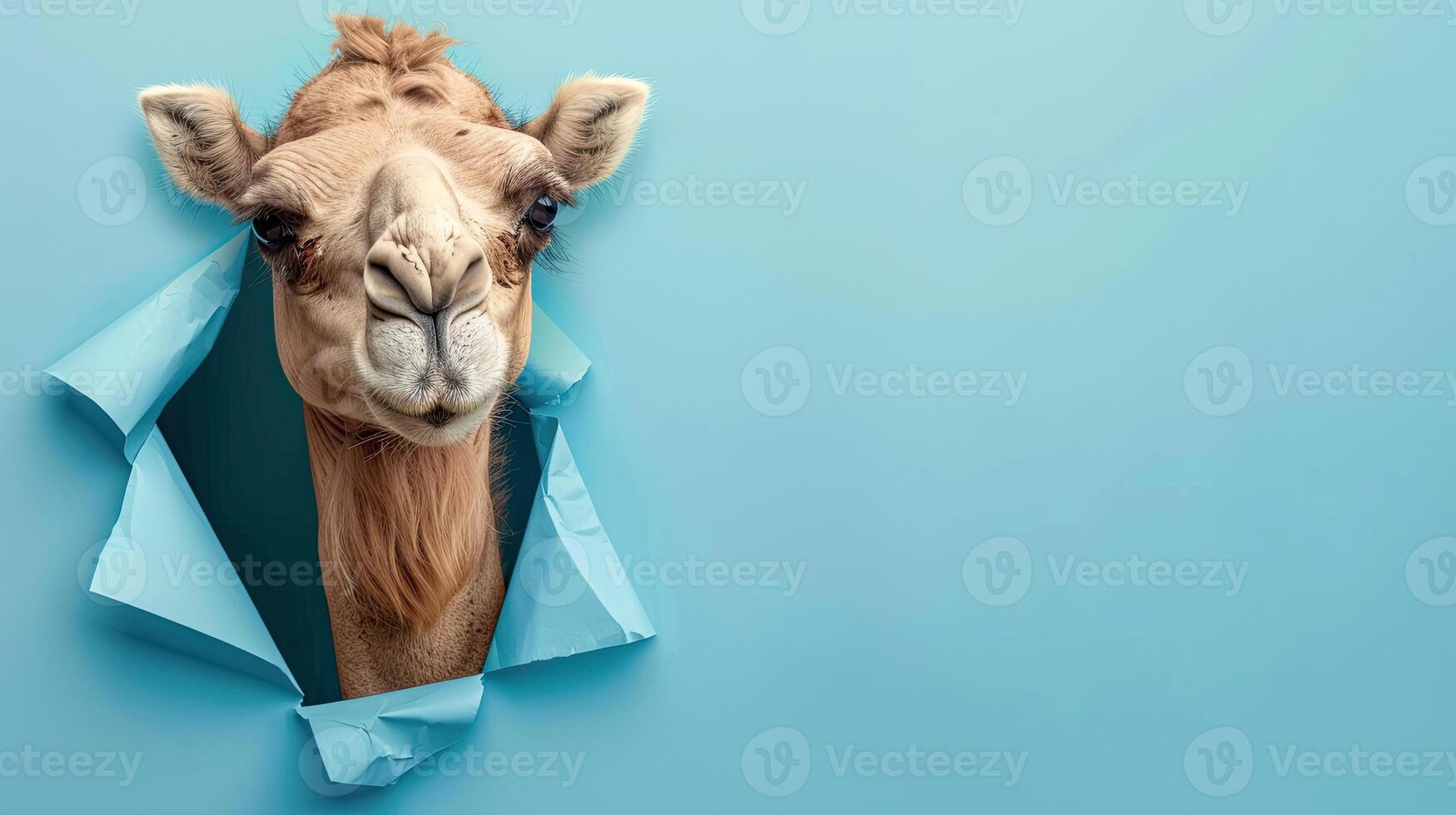 cute camel peeking through a hole photo