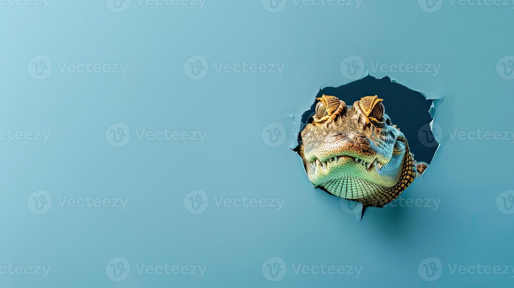 cute caiman peeking through a hole photo