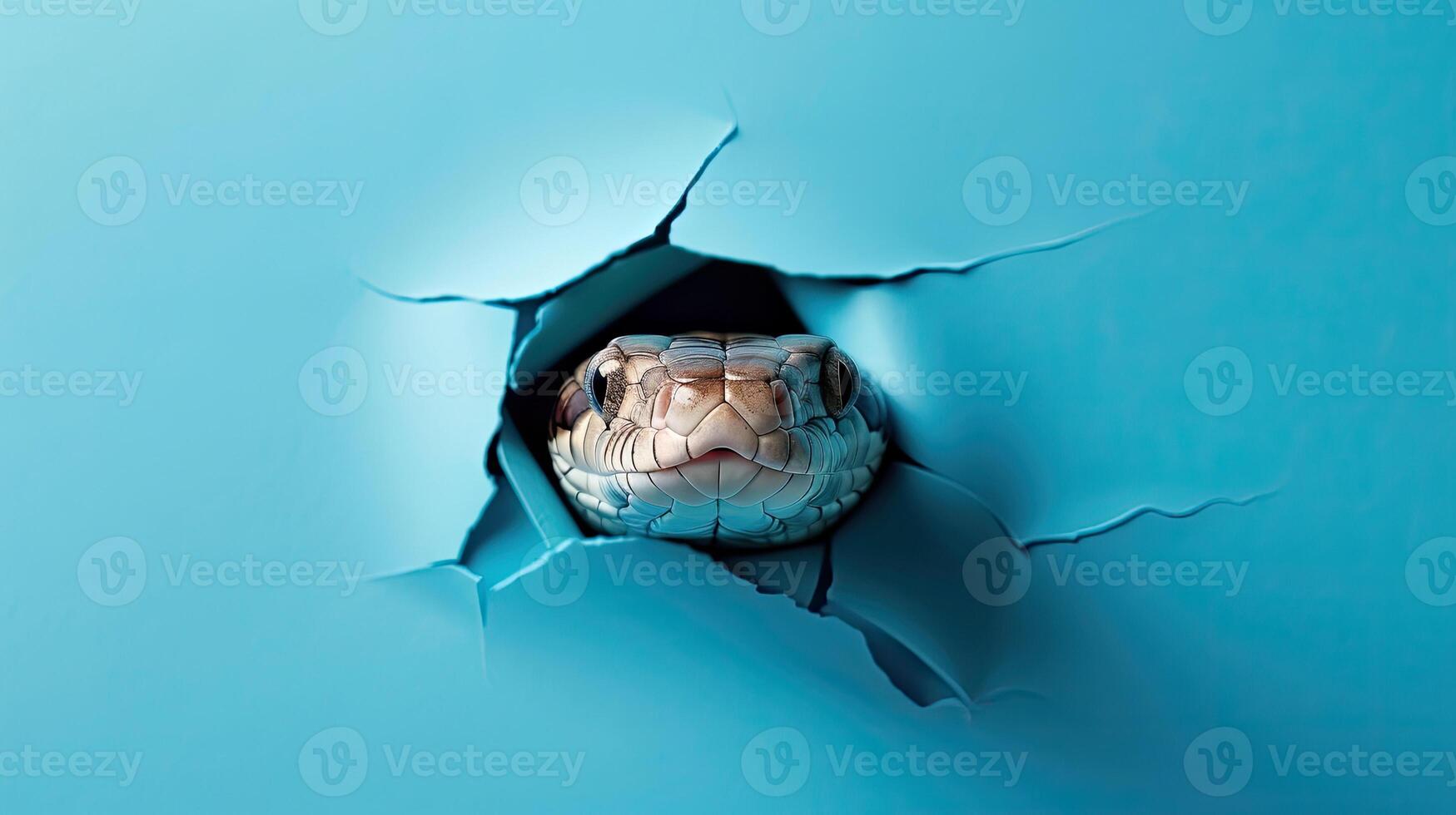 cute bull snake peeking through a hole photo