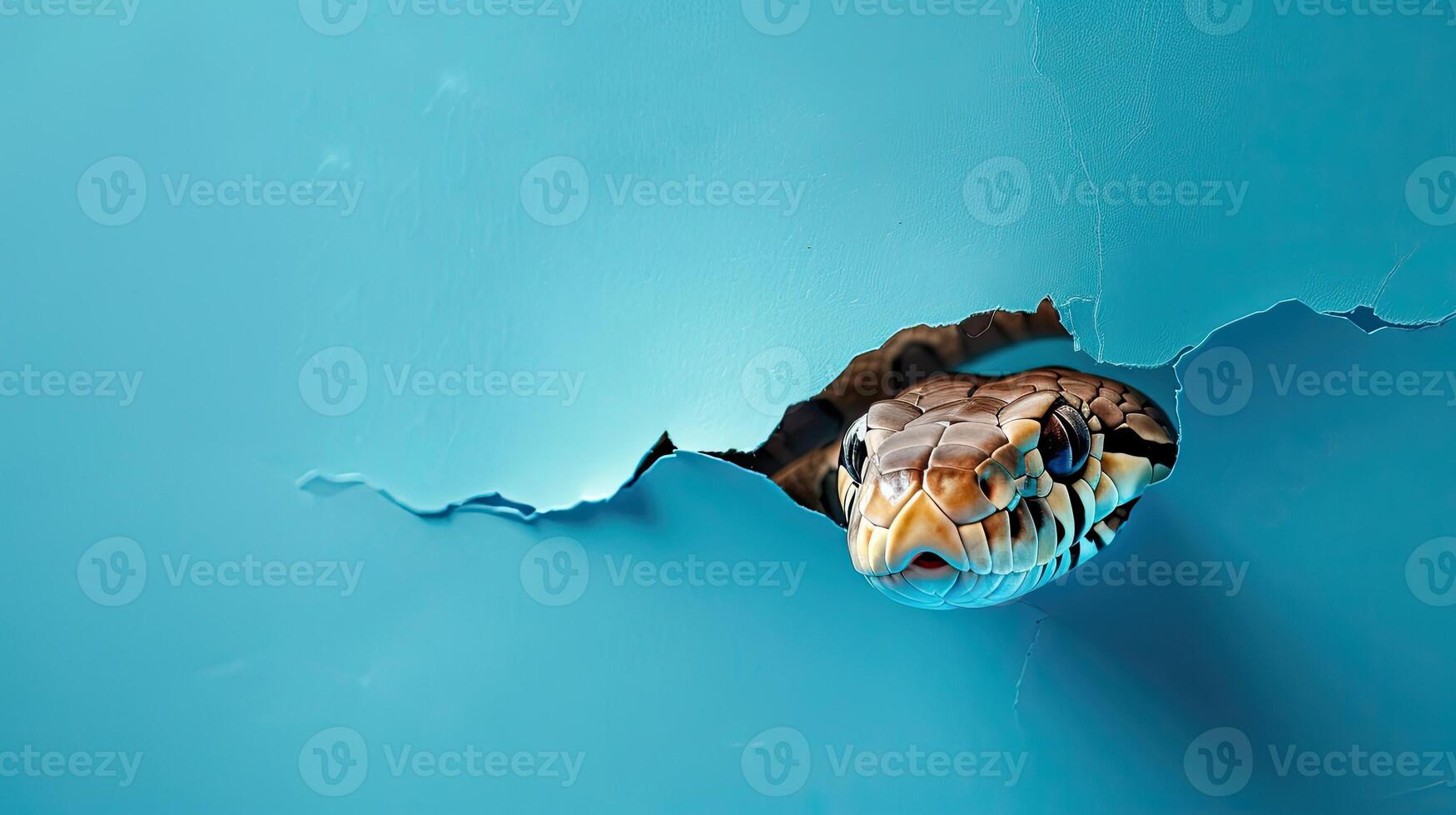 cute bull snake peeking through a hole photo