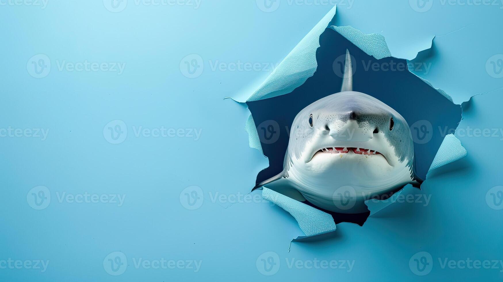 cute bull shark peeking through a hole photo