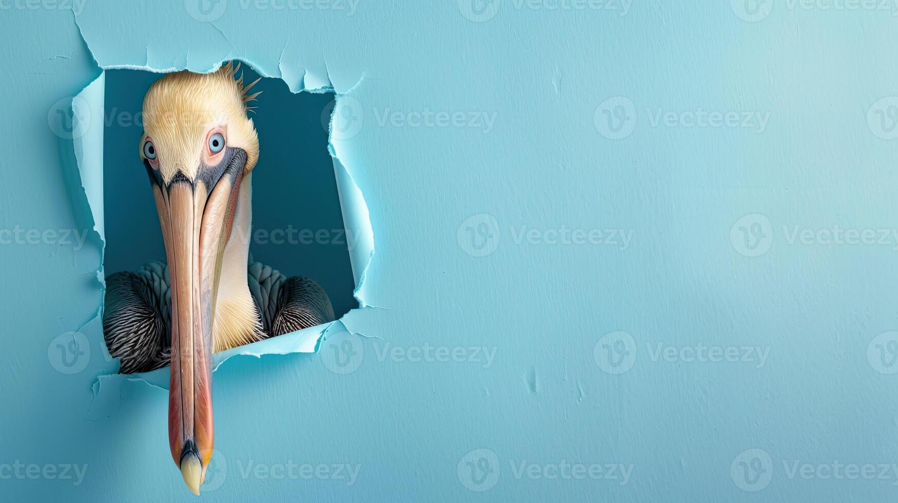 cute brown pelican peeking through a hole photo