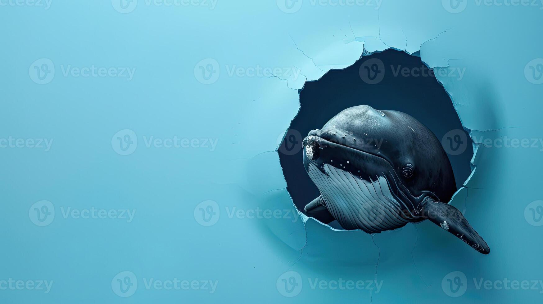 cute bowhead whale peeking through a hole photo