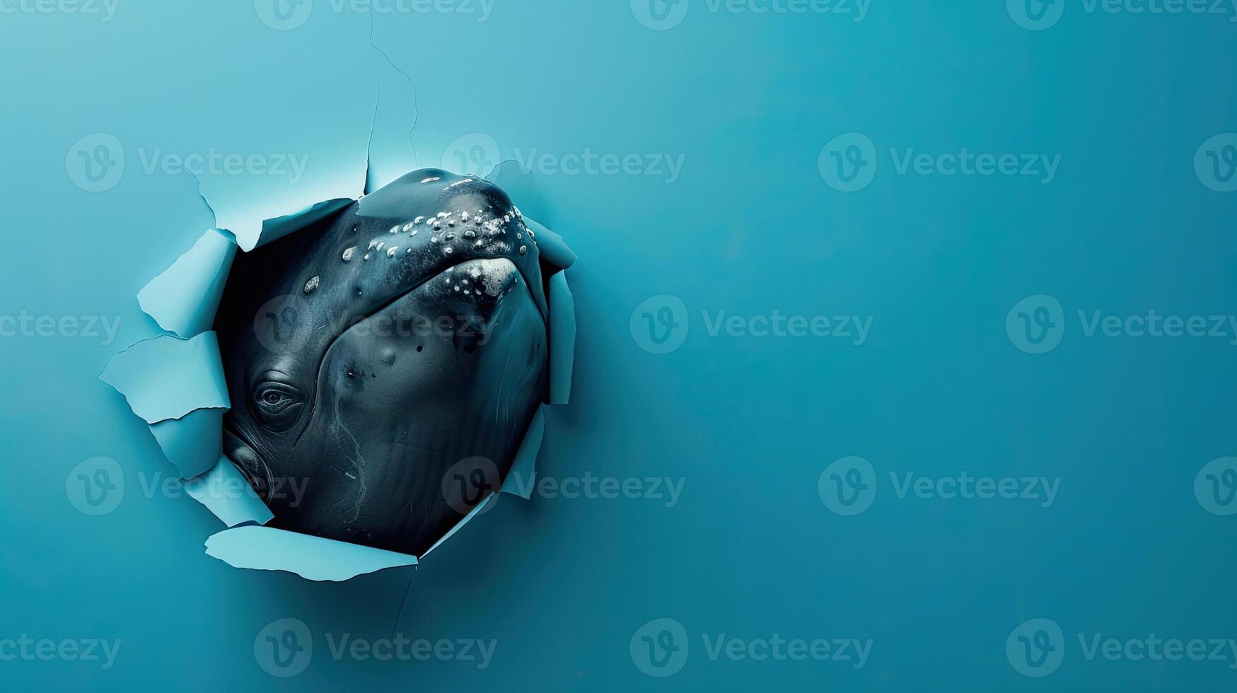 cute bowhead whale peeking through a hole photo