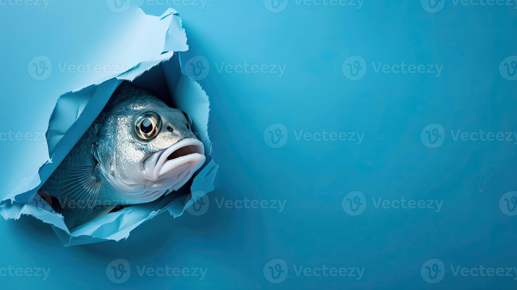cute bony fish peeking through a hole photo