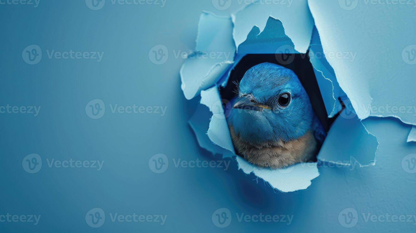 cute bluebird peeking through a hole photo