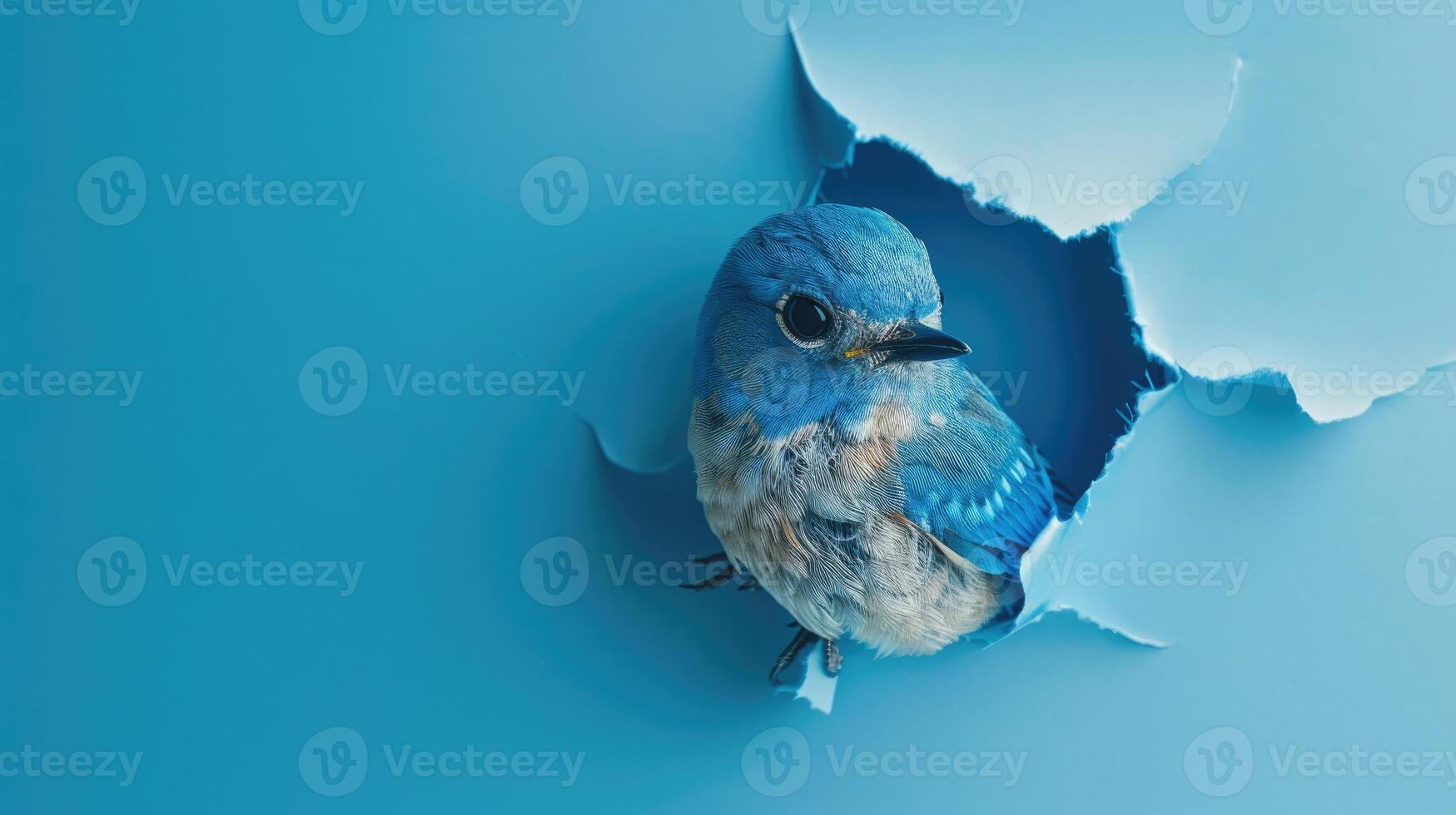 cute bluebird peeking through a hole photo