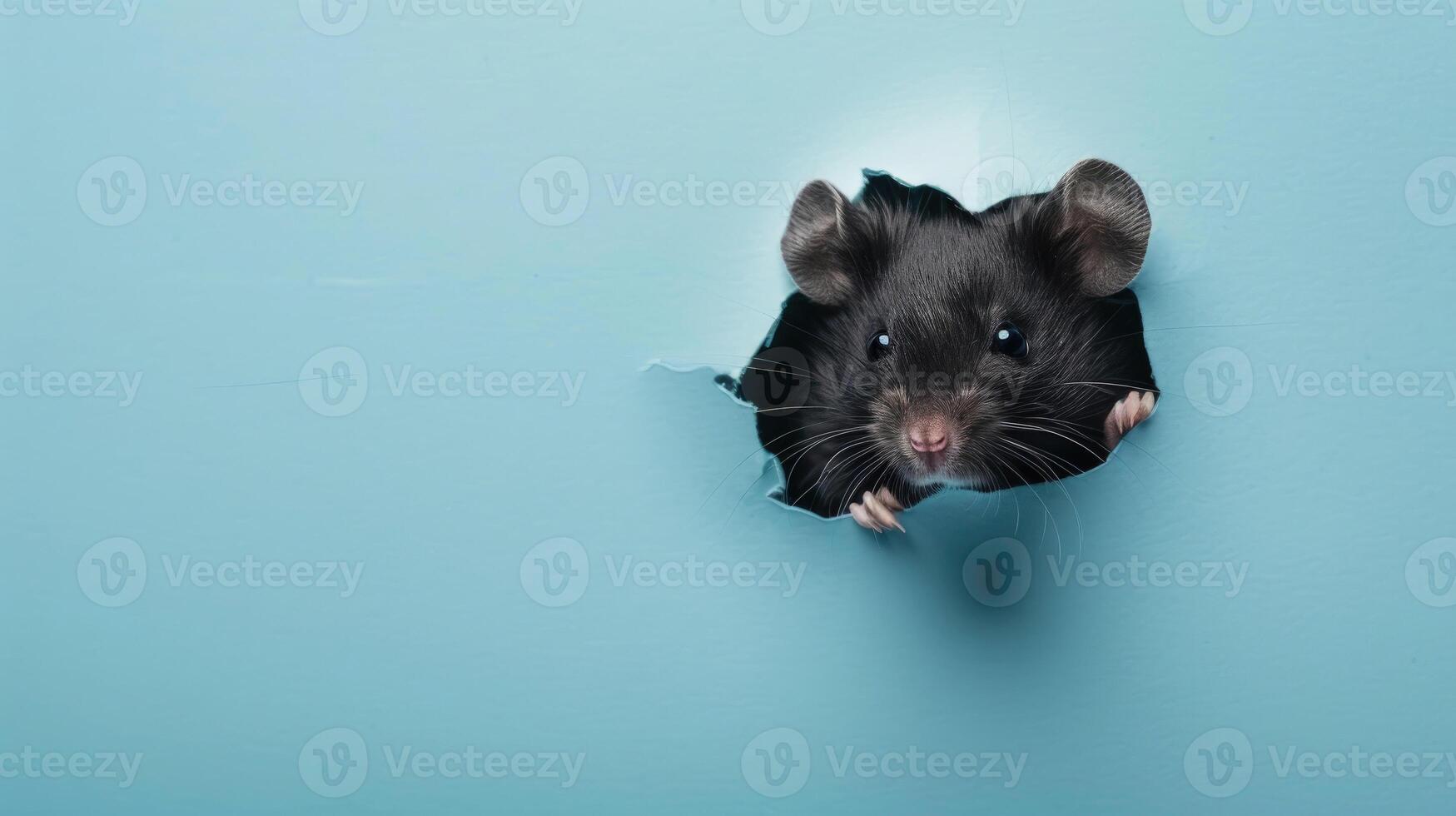 cute black bear hamster peeking through a hole photo