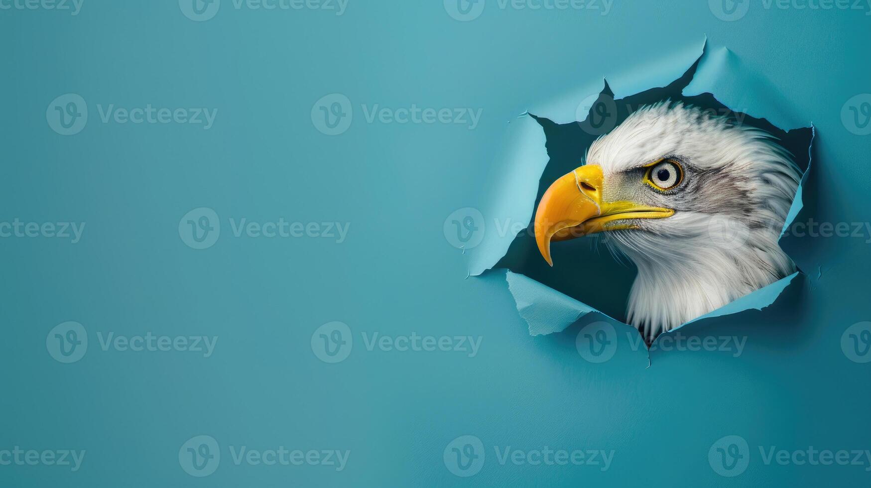 cute bald eagle peeking through a hole photo