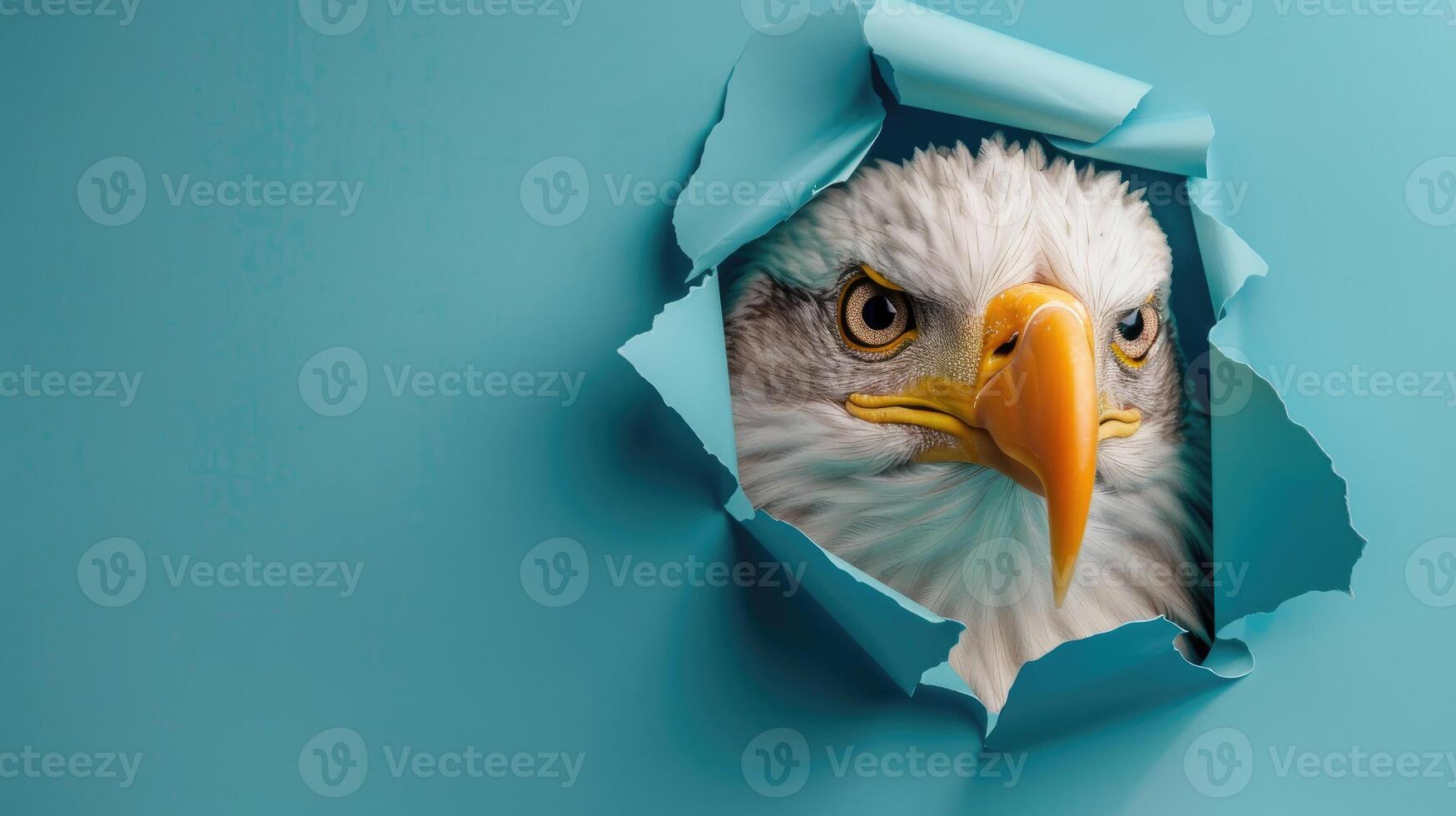 cute bald eagle peeking through a hole photo