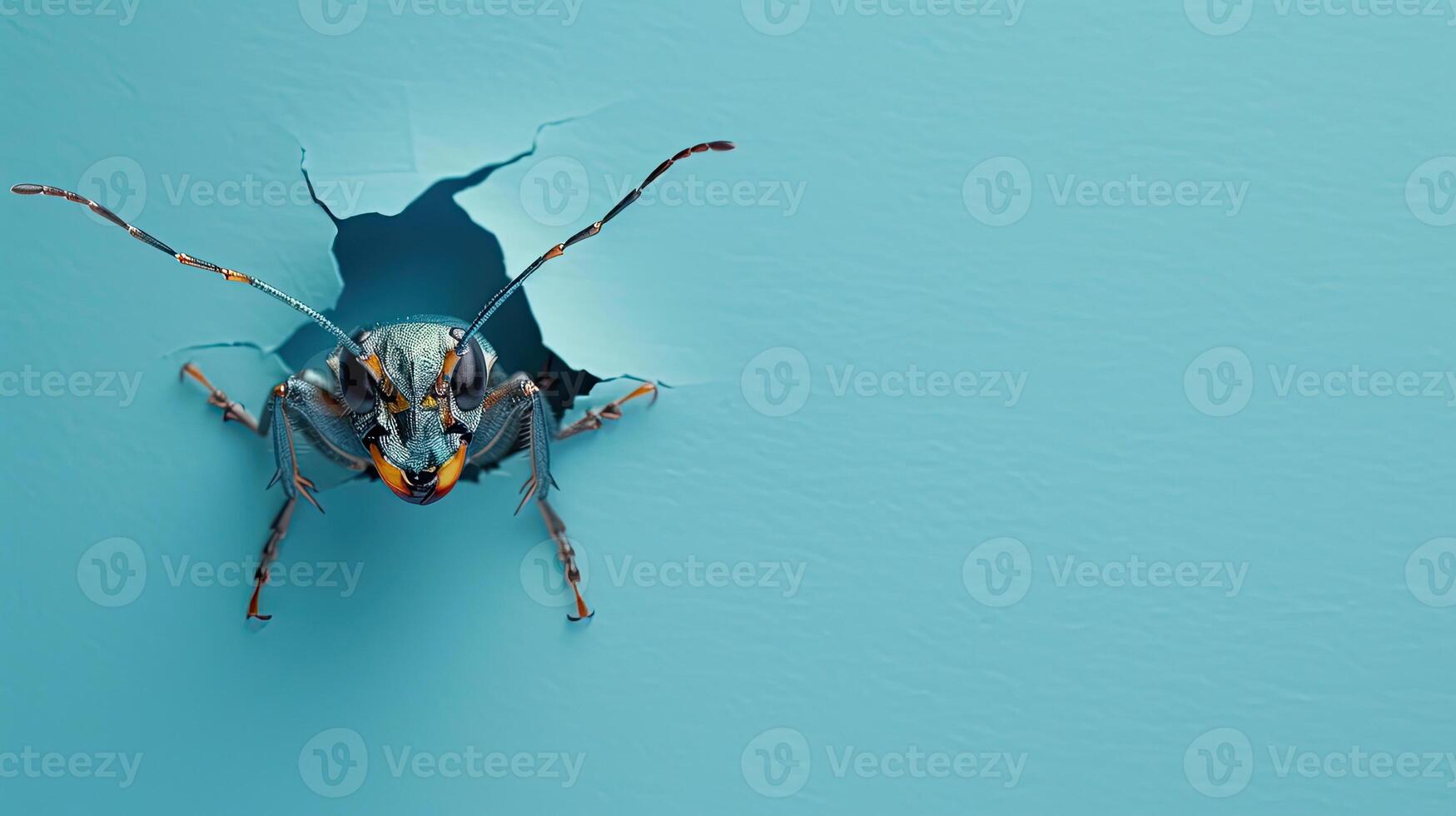 cute assassin bug peeking through a hole photo