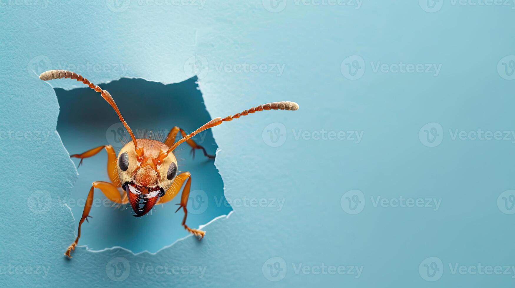 cute ant peeking through a hole photo