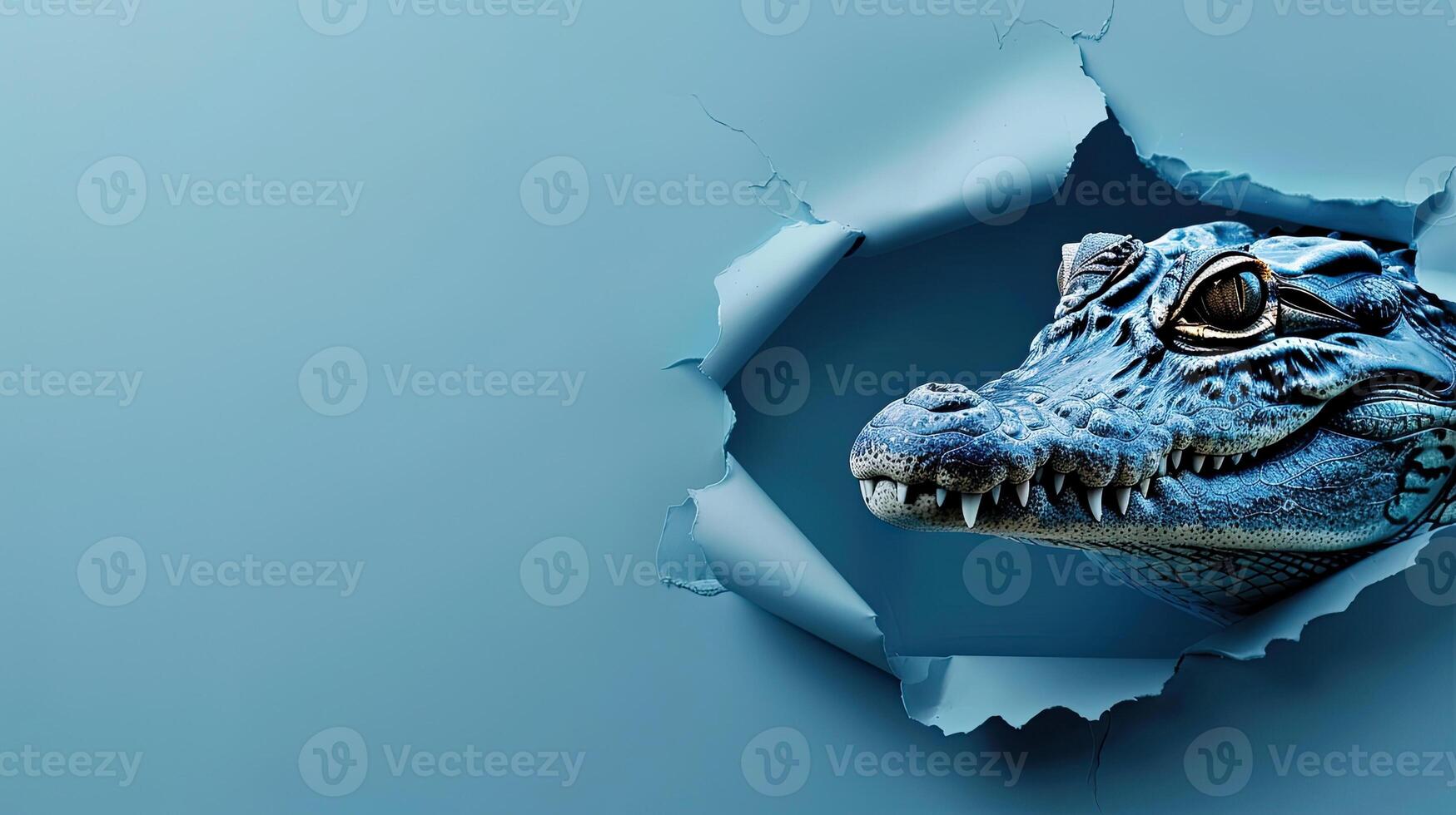 cute american crocodile peeking through a hole photo