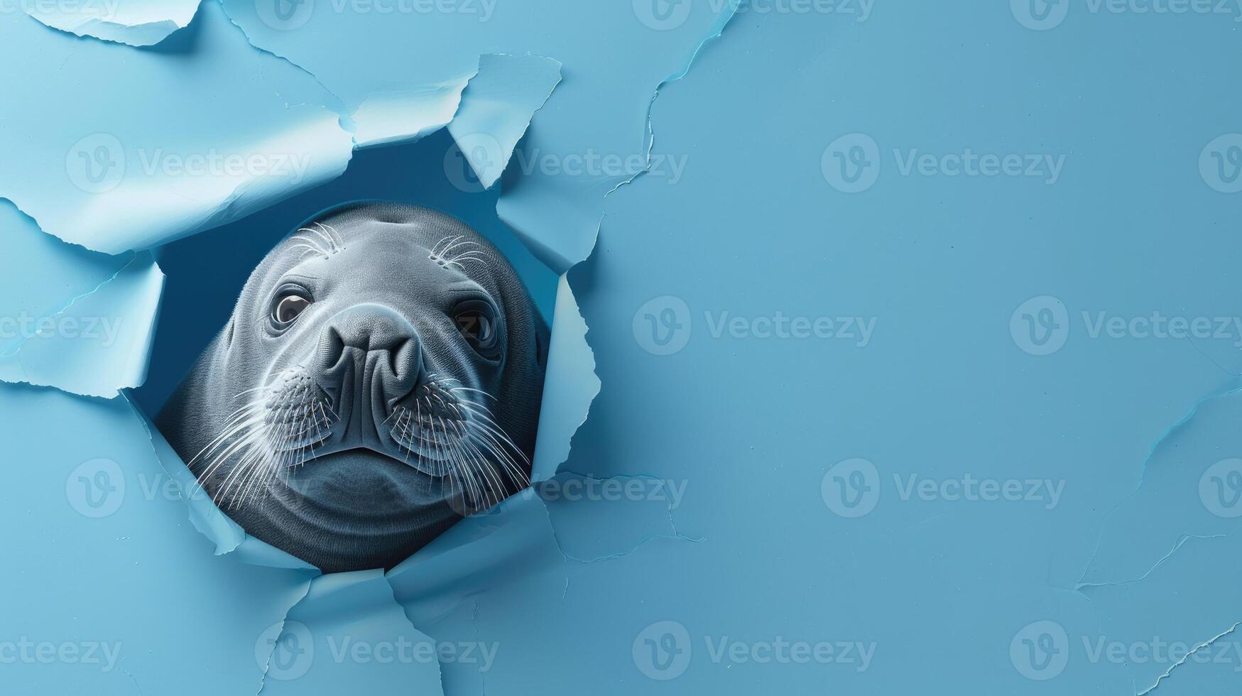 cute elephant seal peeking through a hole photo