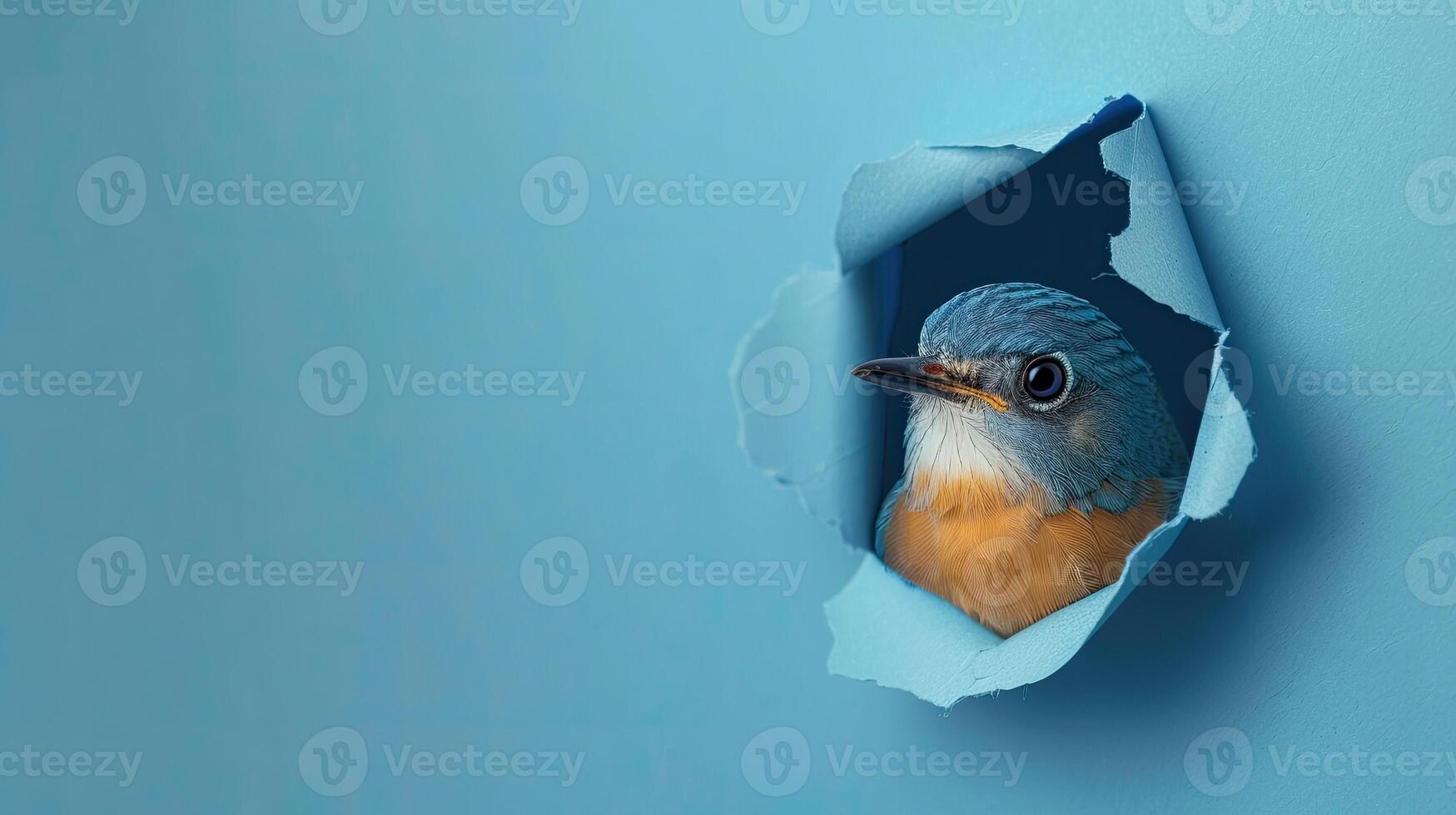 cute egret peeking through a hole photo