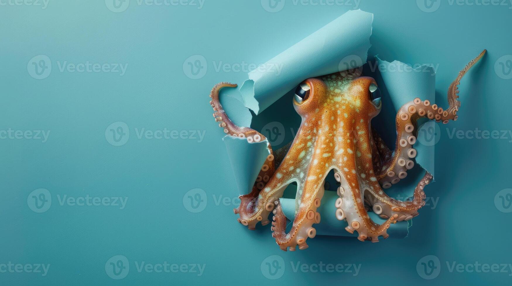 cute cuttlefish peeking through a hole photo